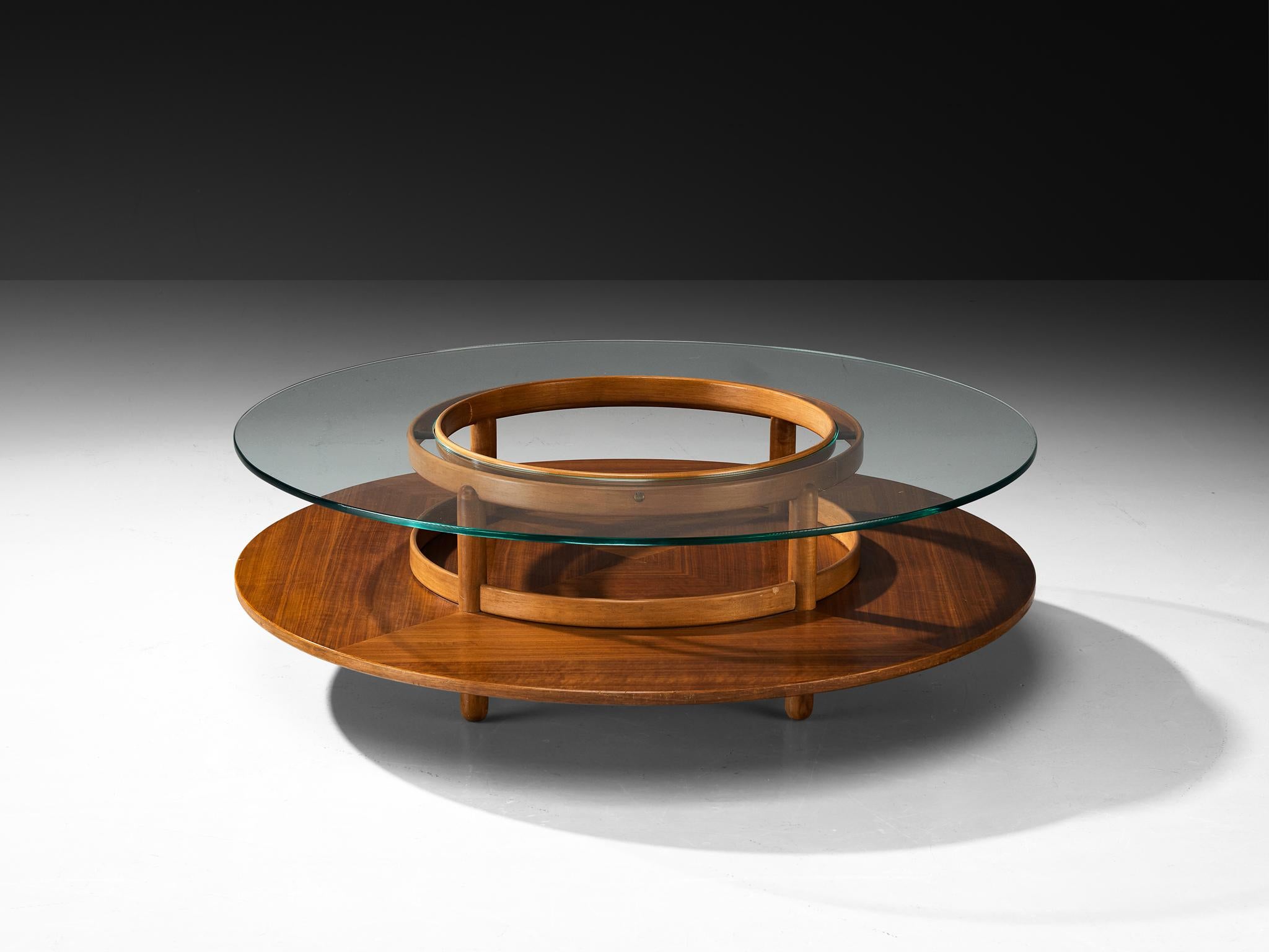 Mid-20th Century Gianfranco Frattini Round Coffee Table in Walnut and Glass For Sale