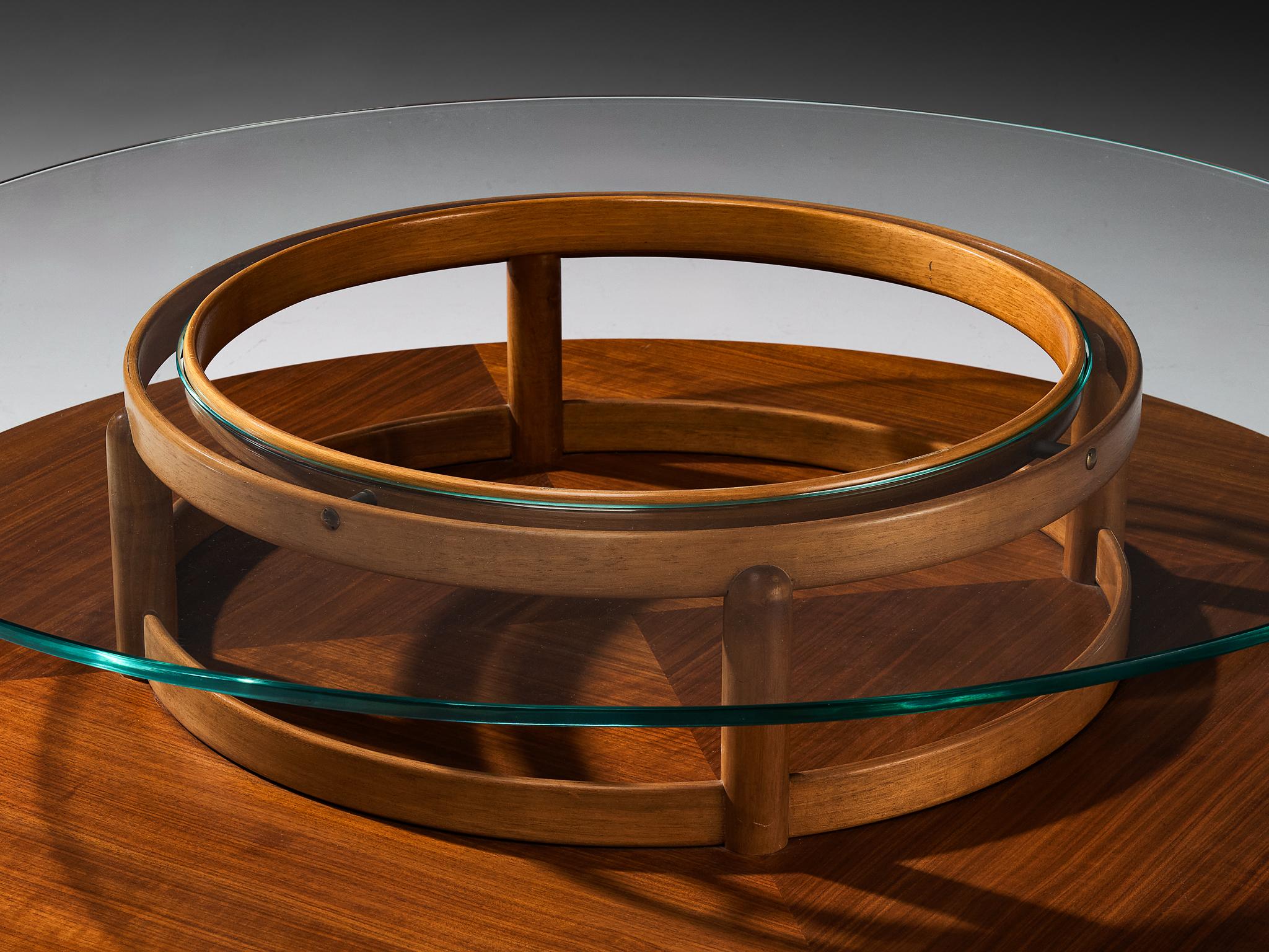 Gianfranco Frattini Round Coffee Table in Walnut and Glass For Sale 1