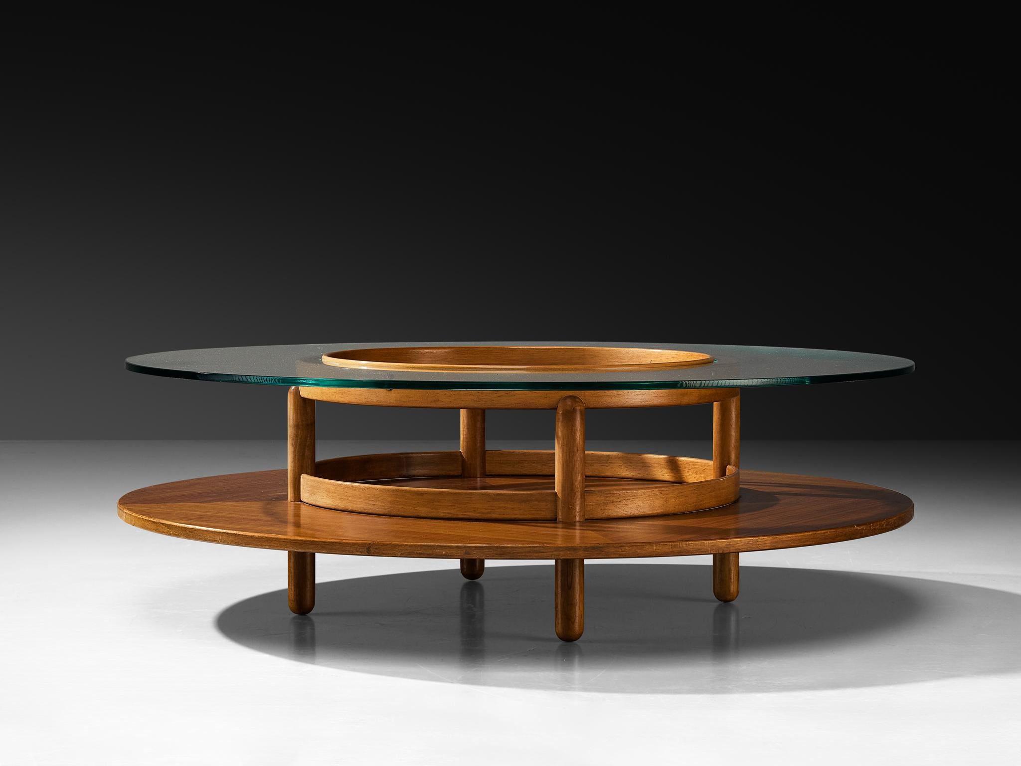 Gianfranco Frattini Round Coffee Table in Walnut and Glass For Sale 3