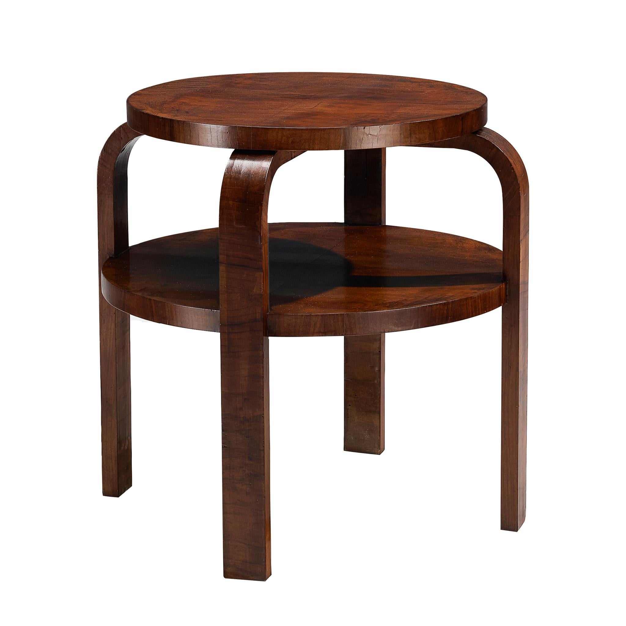 Art Deco Italian Round Side Table in Walnut