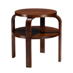 Art Deco Italian Round Side Table in Walnut