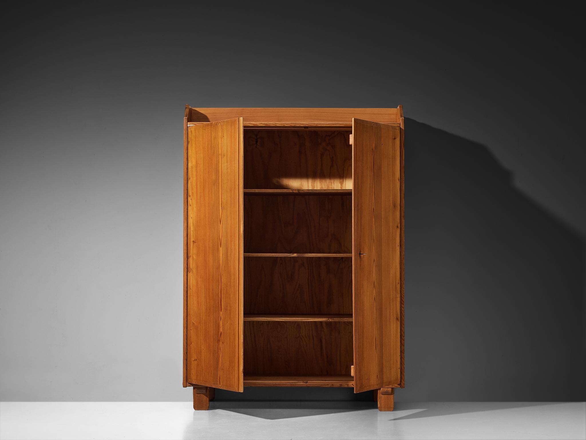 Mid-20th Century French Cabinet in Pine and Brass Details For Sale