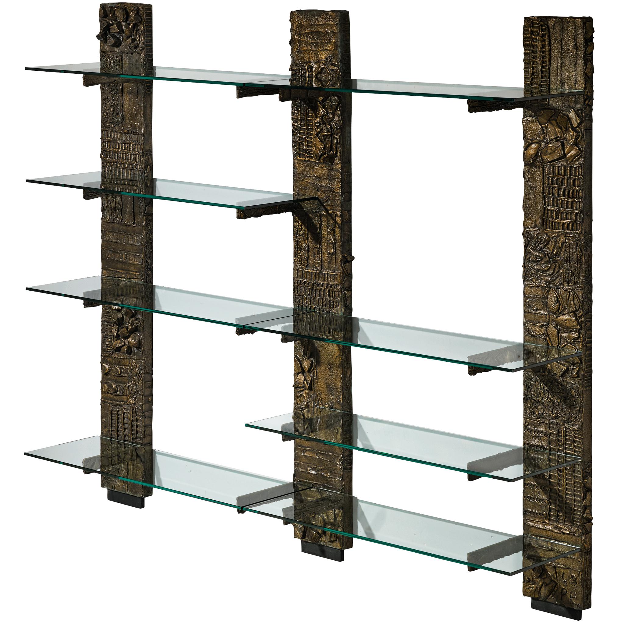 Paul Evans for Directional 'PE 68' Wall Unit in Bronzed Resin and Glass For Sale