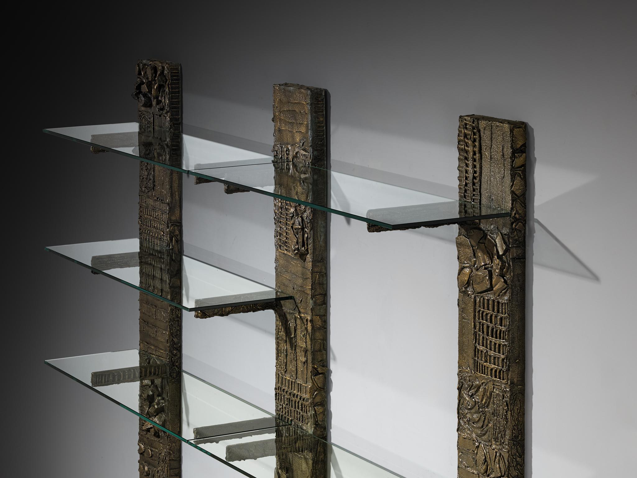 Post-Modern Paul Evans for Directional 'PE 68' Wall Unit in Bronzed Resin and Glass For Sale