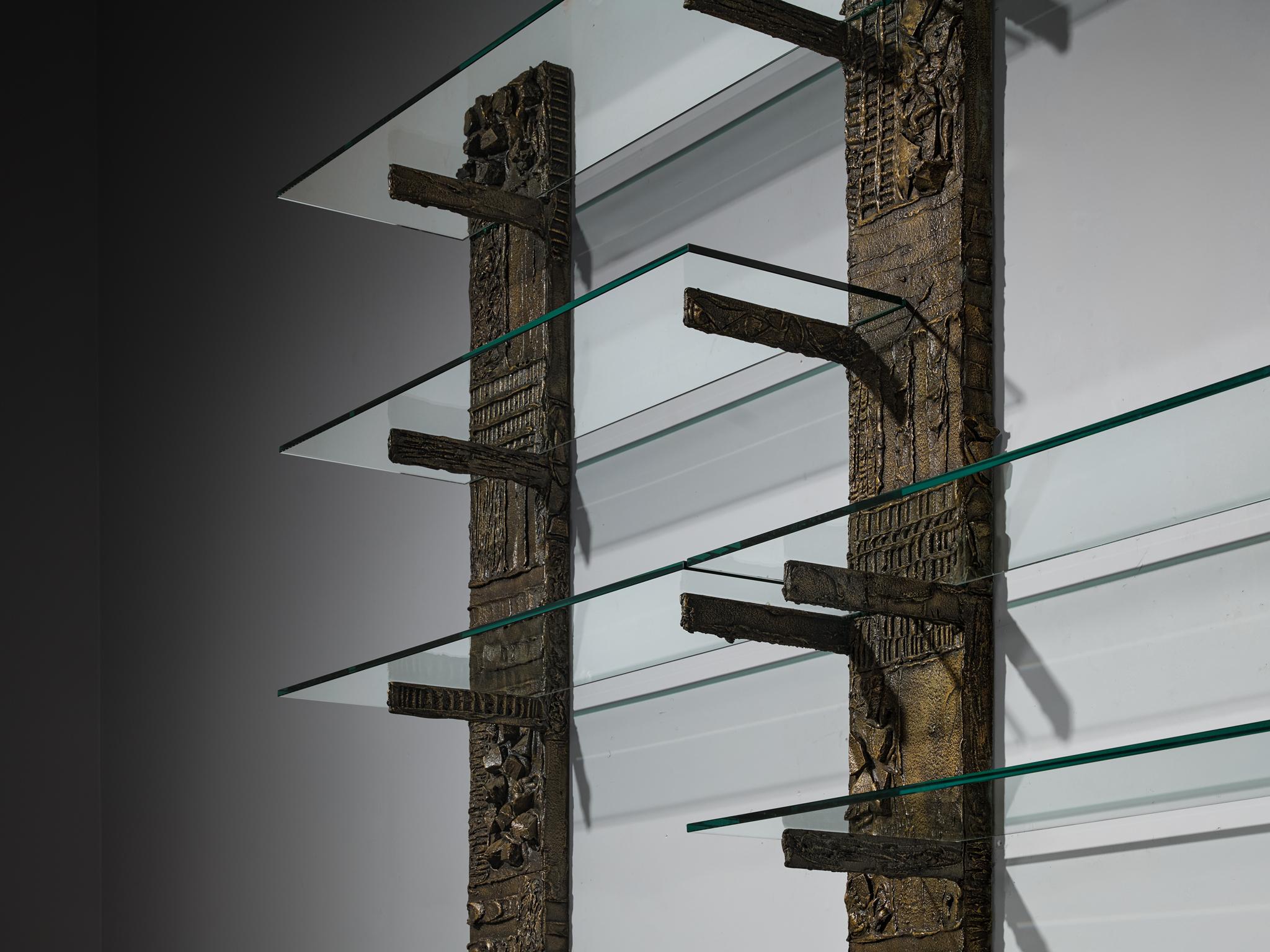 Paul Evans for Directional 'PE 68' Wall Unit in Bronzed Resin and Glass For Sale 1