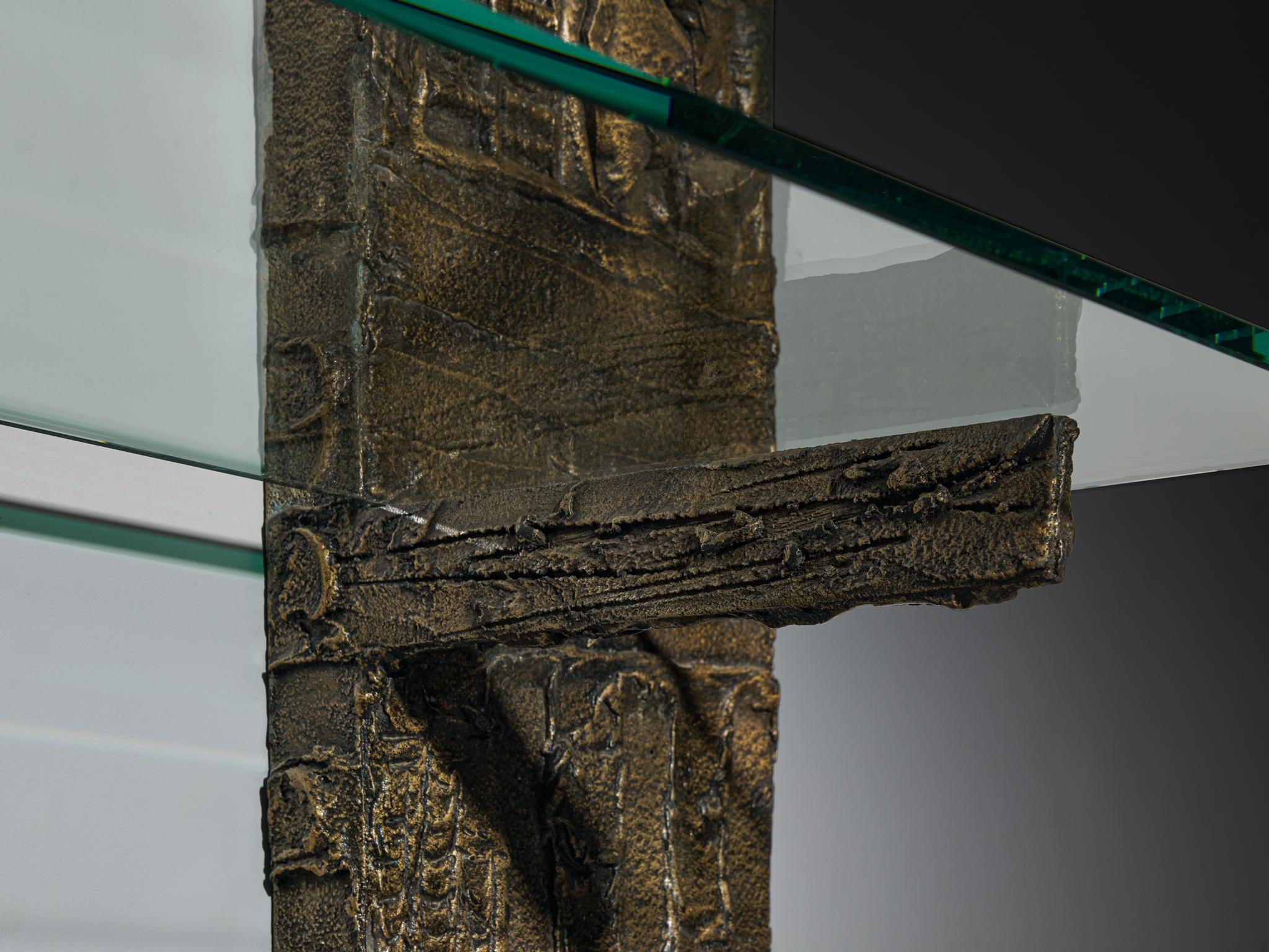 Paul Evans for Directional 'PE 68' Wall Unit in Bronzed Resin and Glass For Sale 2