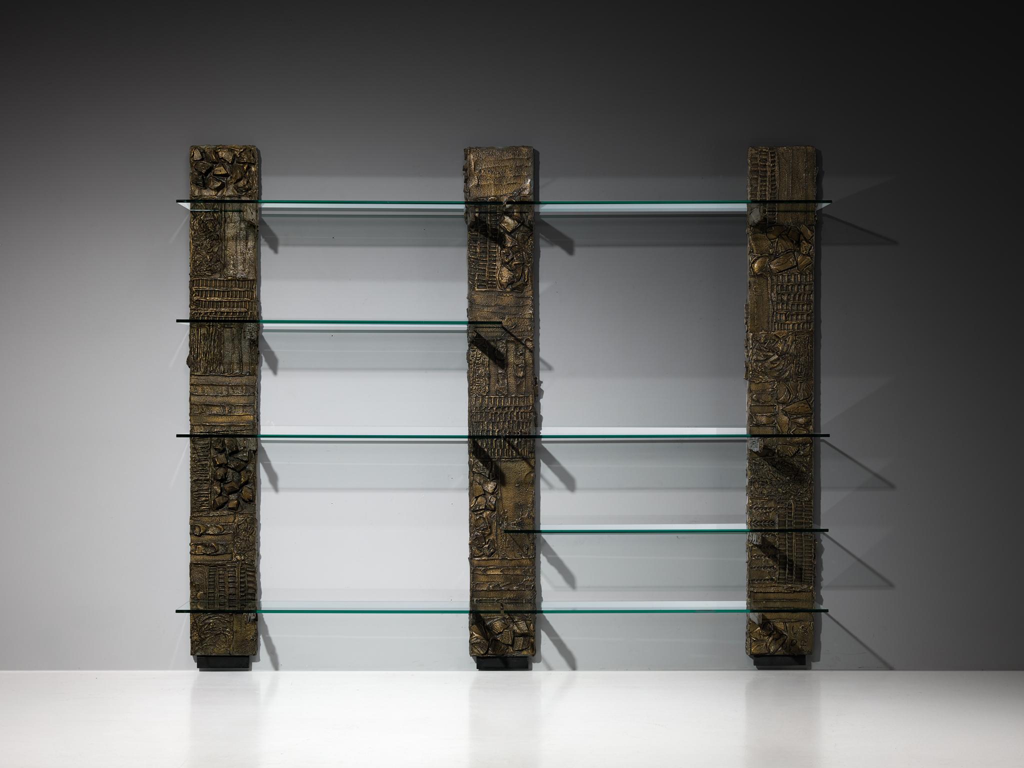 Paul Evans for Directional 'PE 68' Wall Unit in Bronzed Resin and Glass For Sale 3