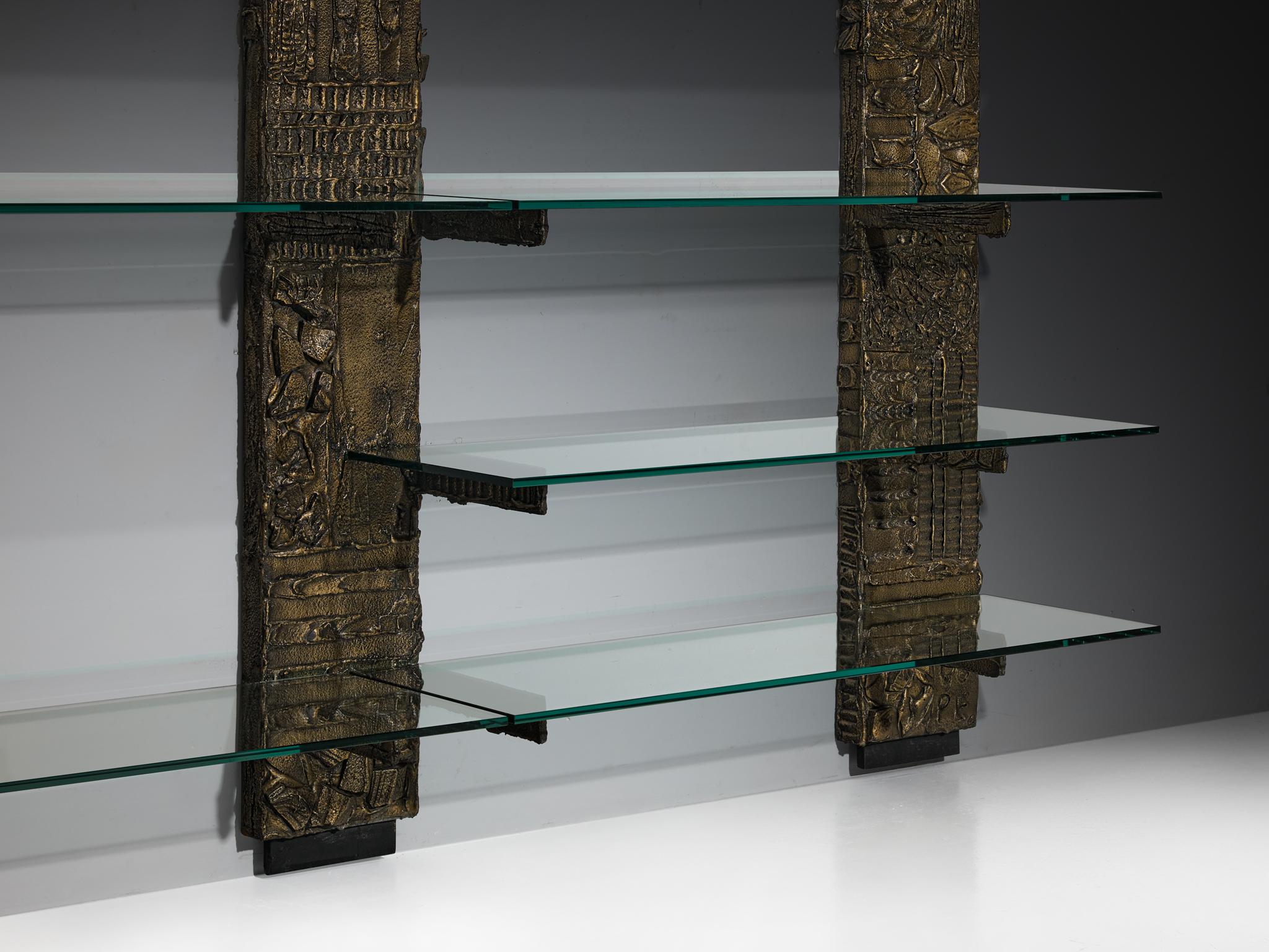 Paul Evans for Directional 'PE 68' Wall Unit in Bronzed Resin and Glass For Sale 4