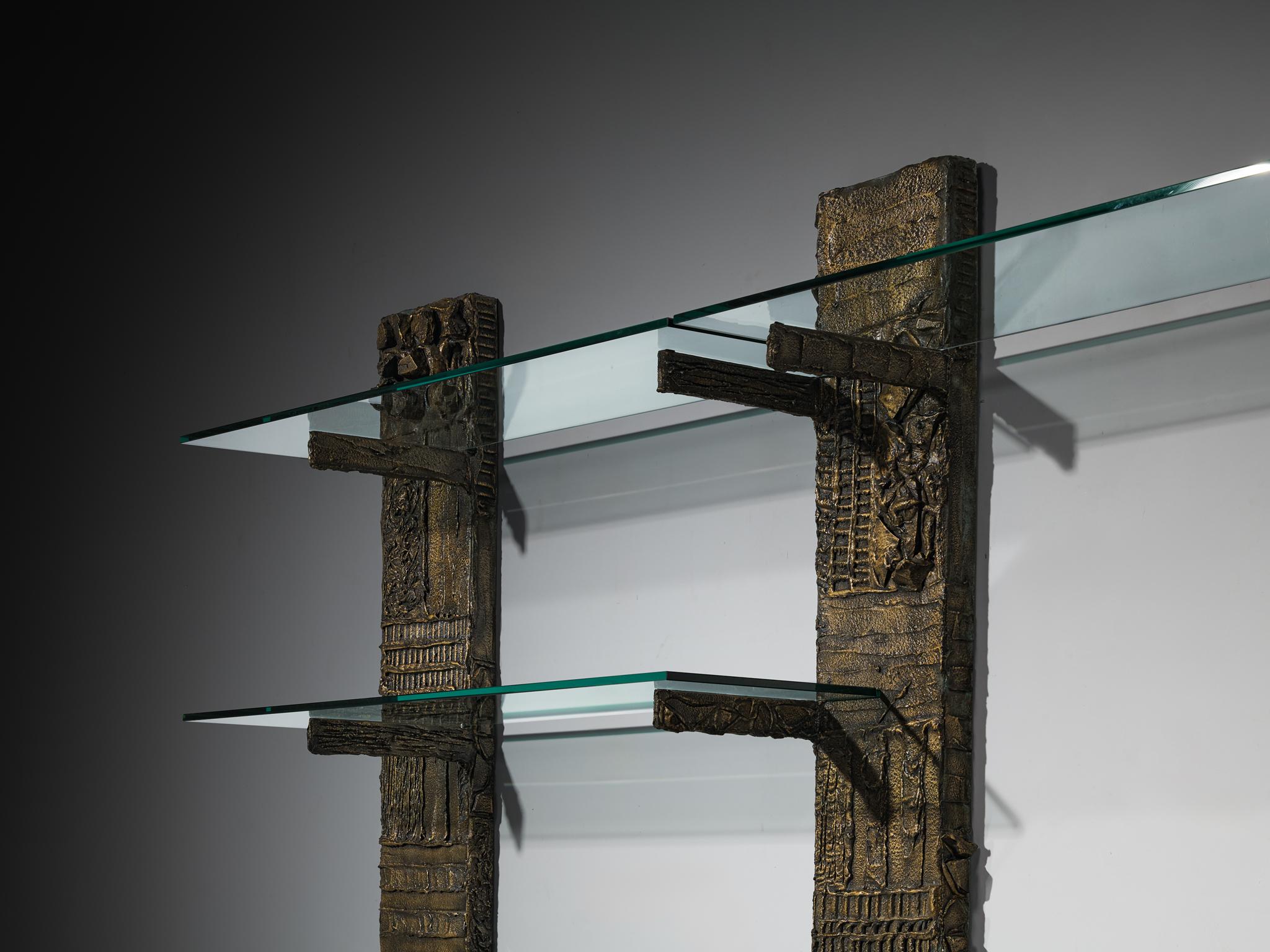 Paul Evans for Directional 'PE 68' Wall Unit in Bronzed Resin and Glass For Sale 5