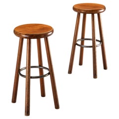 Sturdy Mid-century Bar Stools in Solid Wood