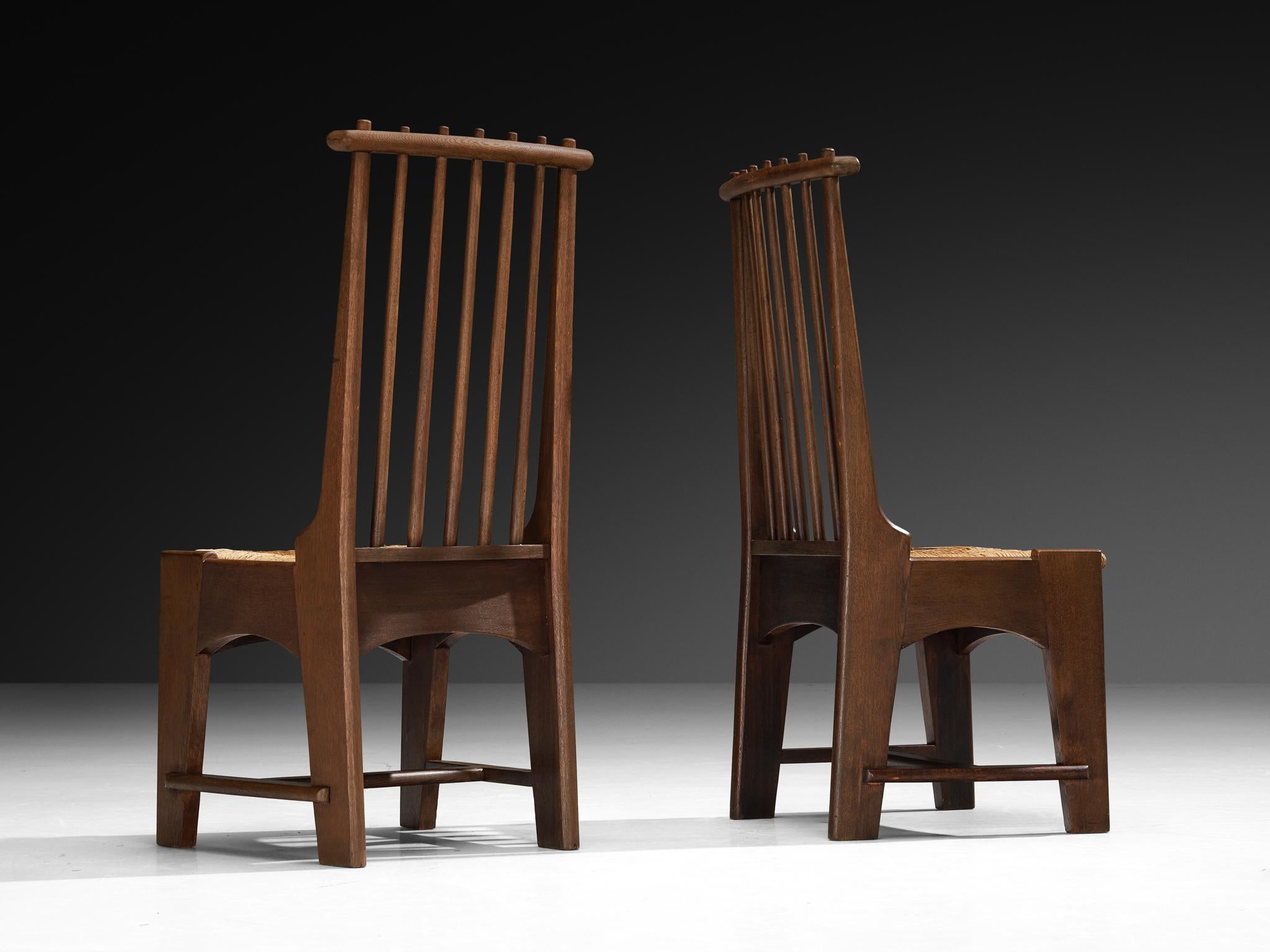 Mid-Century Modern Bas Van Pelt for My Home Set de quatre chaises de salle à manger en chêne massif et jonc en vente