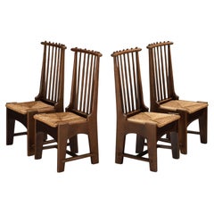 Bas Van Pelt for My Home Set of Four Dining Chairs in Solid Oak and Rush