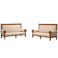 Art Deco Sofas or Settees with High Back in Light Creme Mohair by Pierre Frey