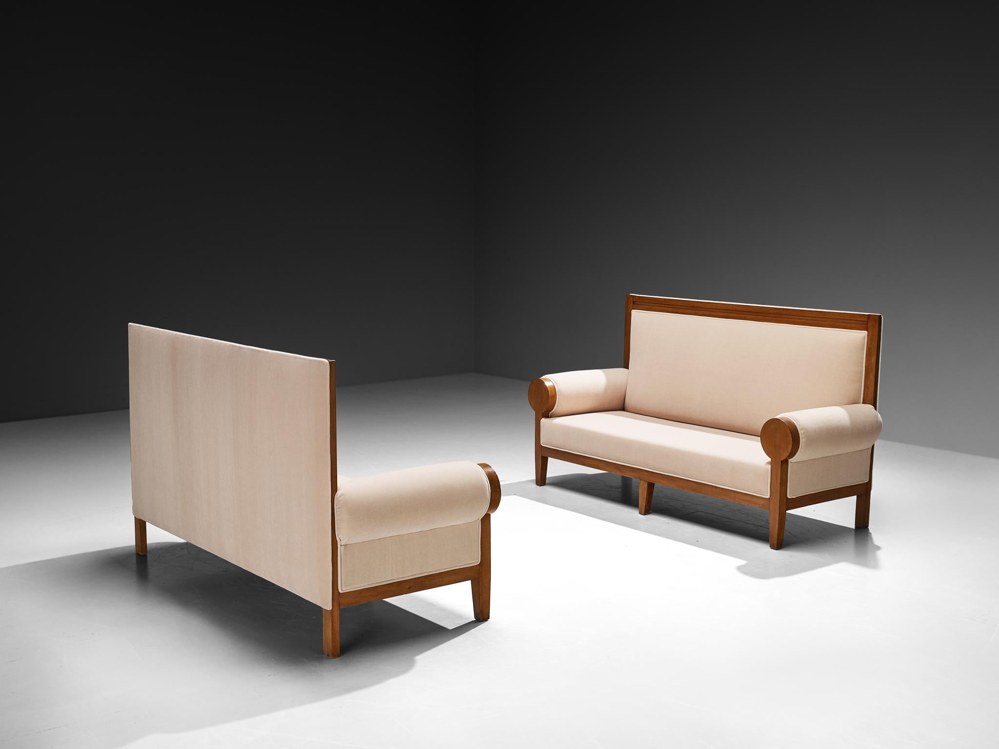 Mid-20th Century Art Deco Sofas or Settees with High Back in Light Creme Mohair by Pierre Frey For Sale