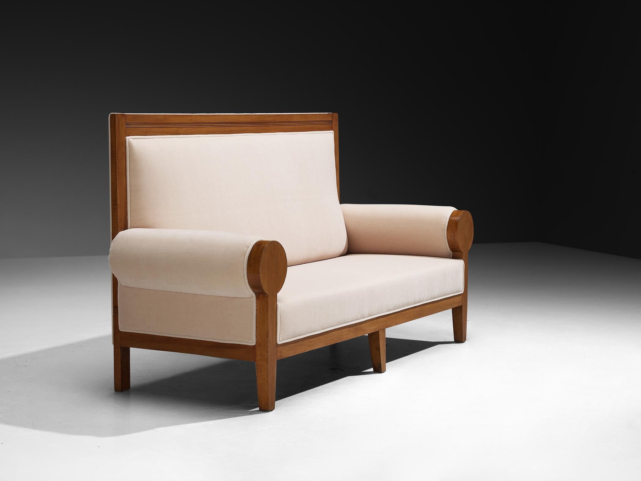 Art Deco Sofas or Settees with High Back in Light Creme Mohair by Pierre Frey For Sale 1