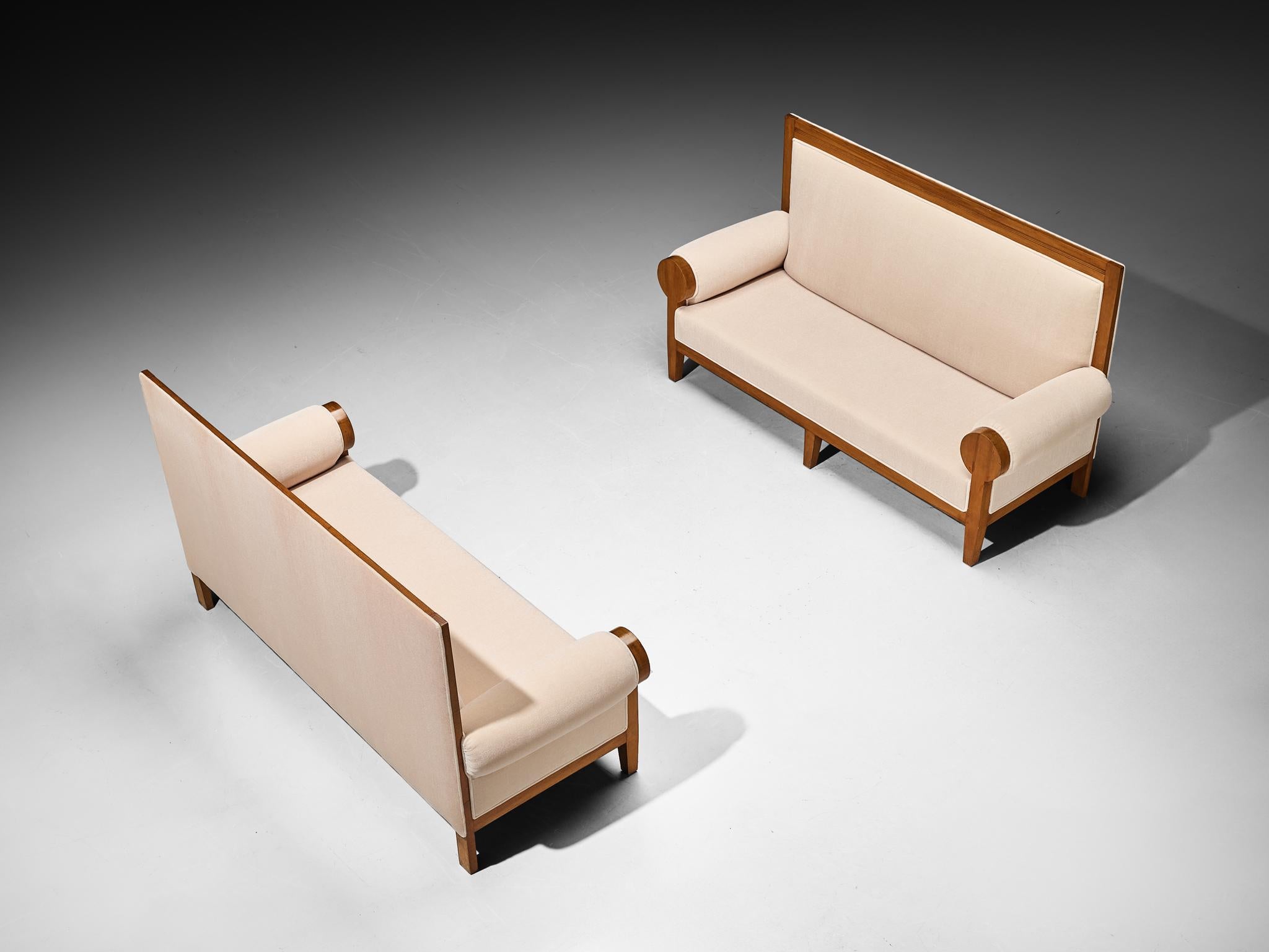 Art Deco Sofas or Settees with High Back in Light Creme Mohair by Pierre Frey For Sale 2