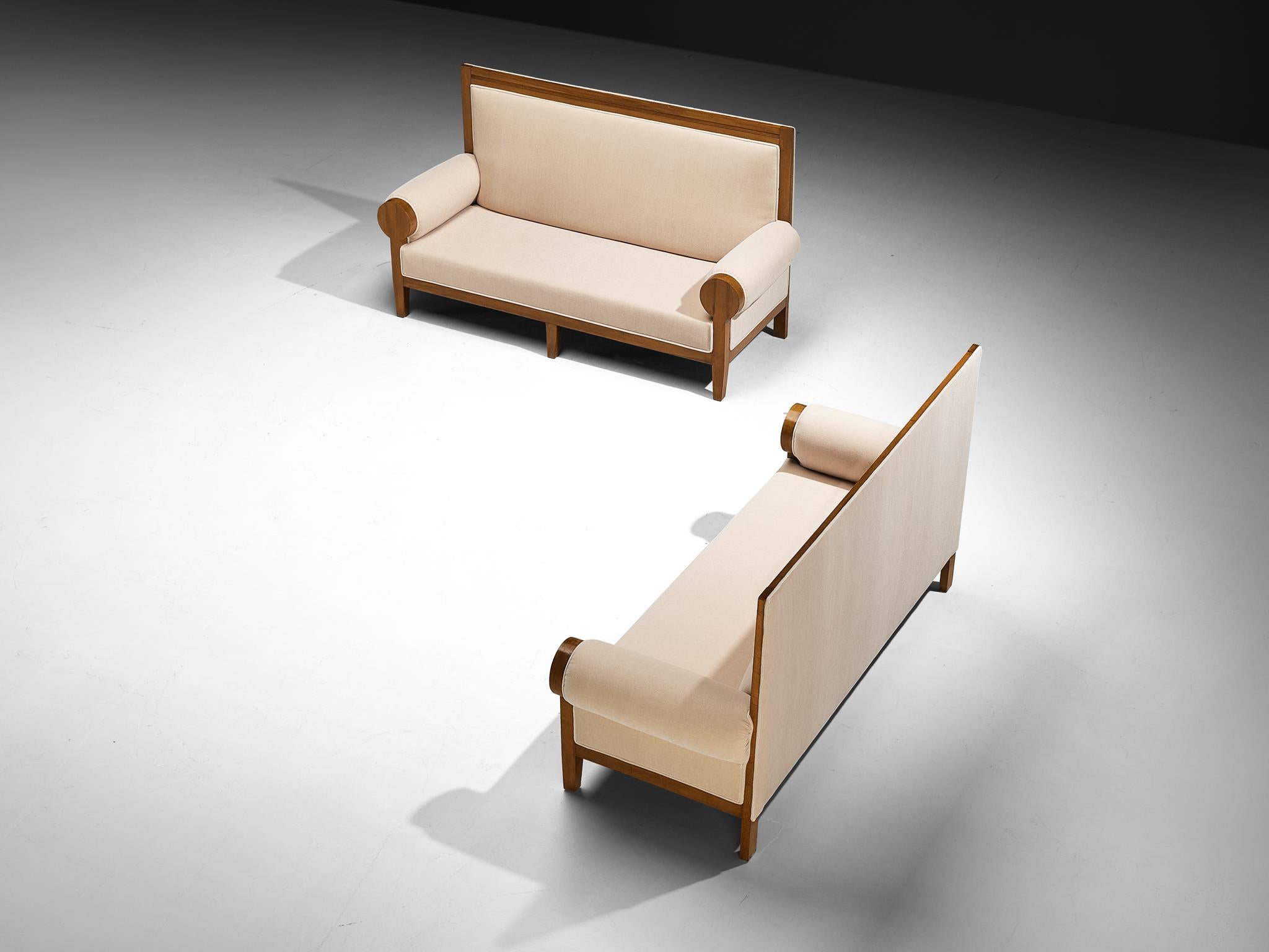 Art Deco Sofas or Settees with High Back in Light Creme Mohair by Pierre Frey For Sale 4