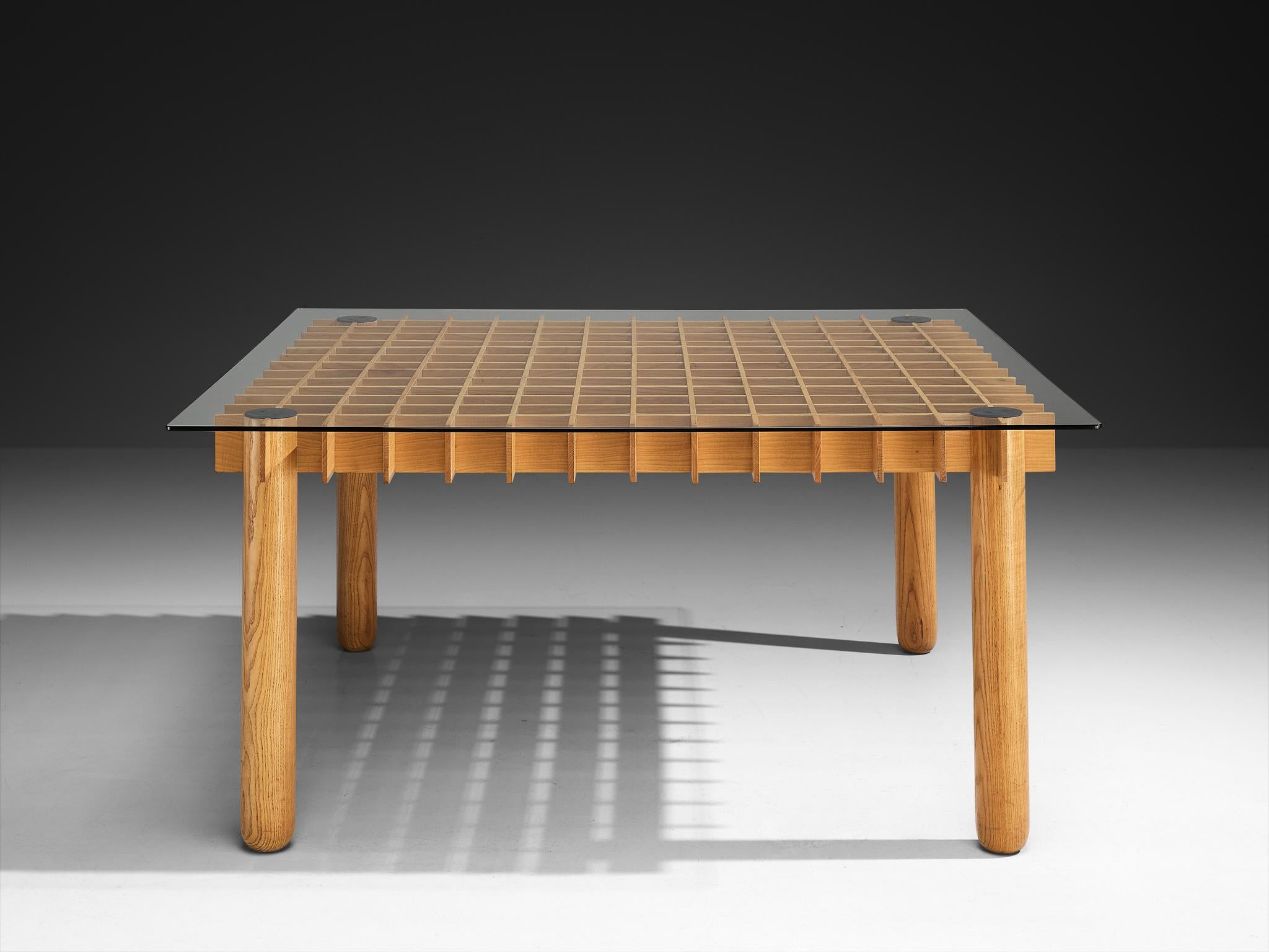 Glass Italian Graphic Dining Table in Ash For Sale
