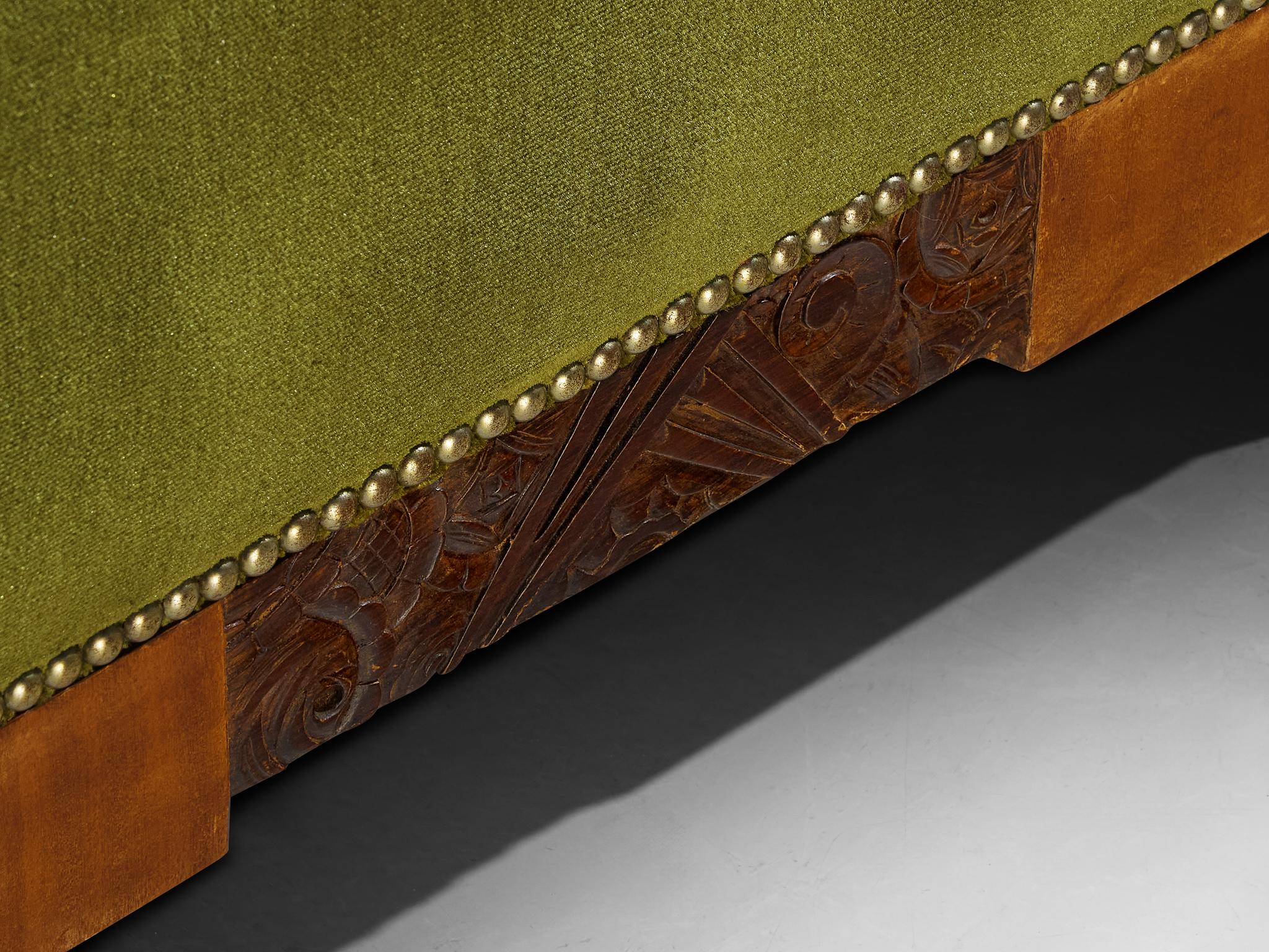 Paire de chaises longues Art Deco en acajou et velours vert forêt en vente 3