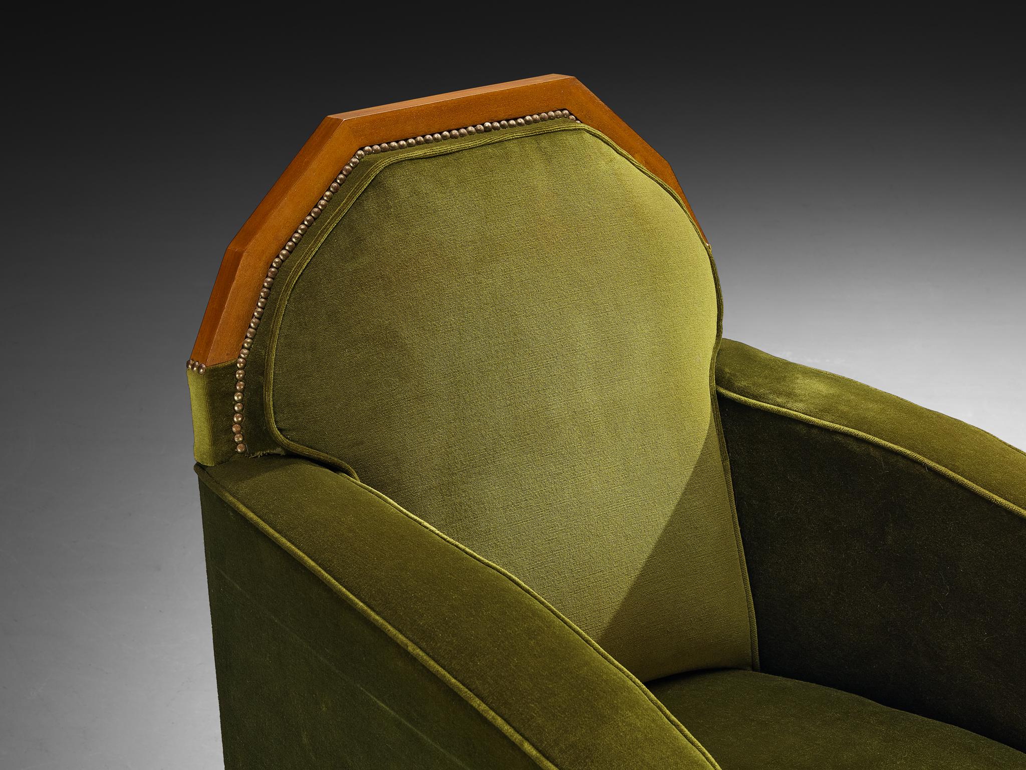 Paire de chaises longues Art Deco en acajou et velours vert forêt en vente 5
