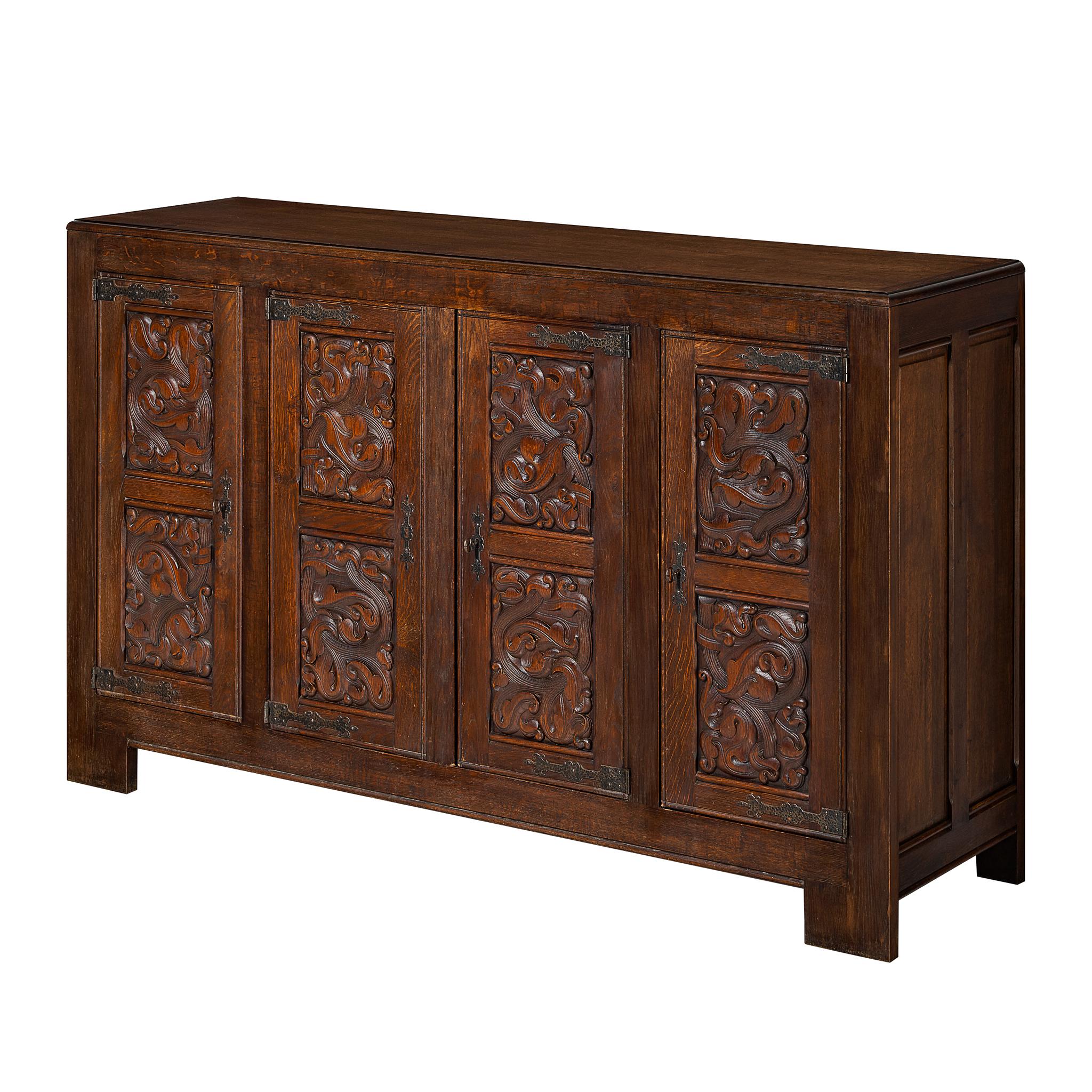 Joseph Savina Sideboard in Oak and Wrought Iron For Sale