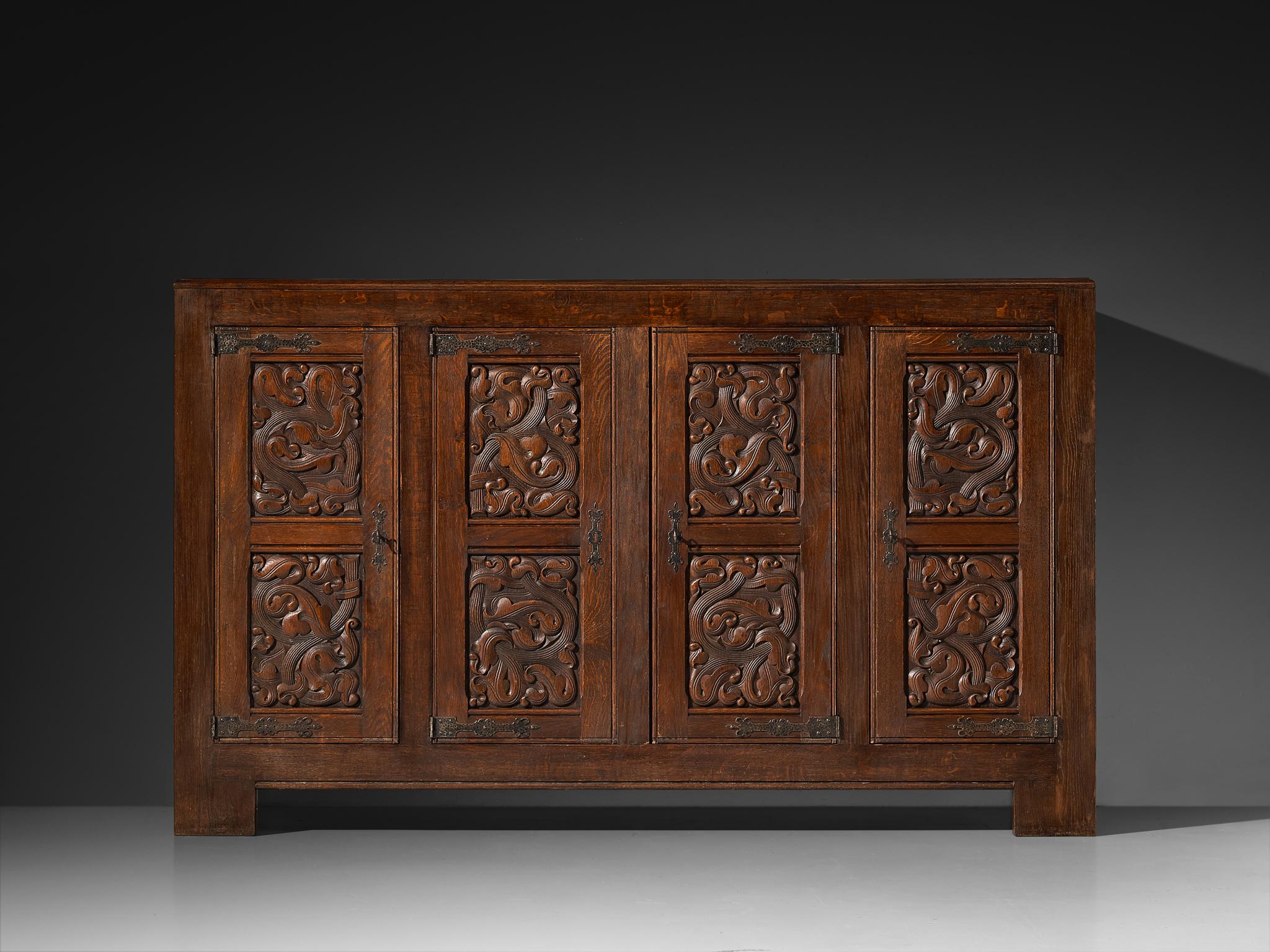 Mid-Century Modern Joseph Savina Sideboard in Oak and Wrought Iron For Sale