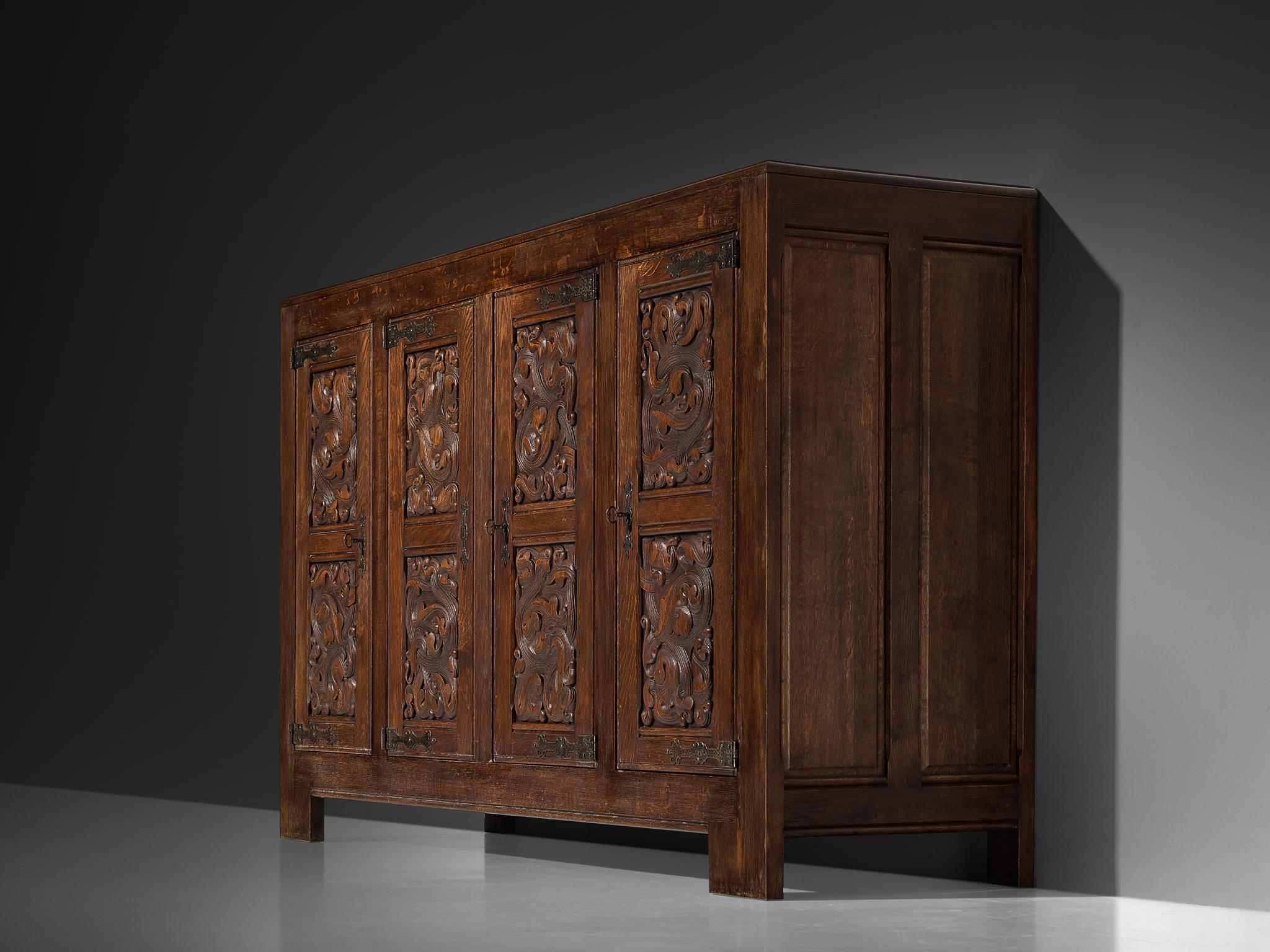French Joseph Savina Sideboard in Oak and Wrought Iron For Sale