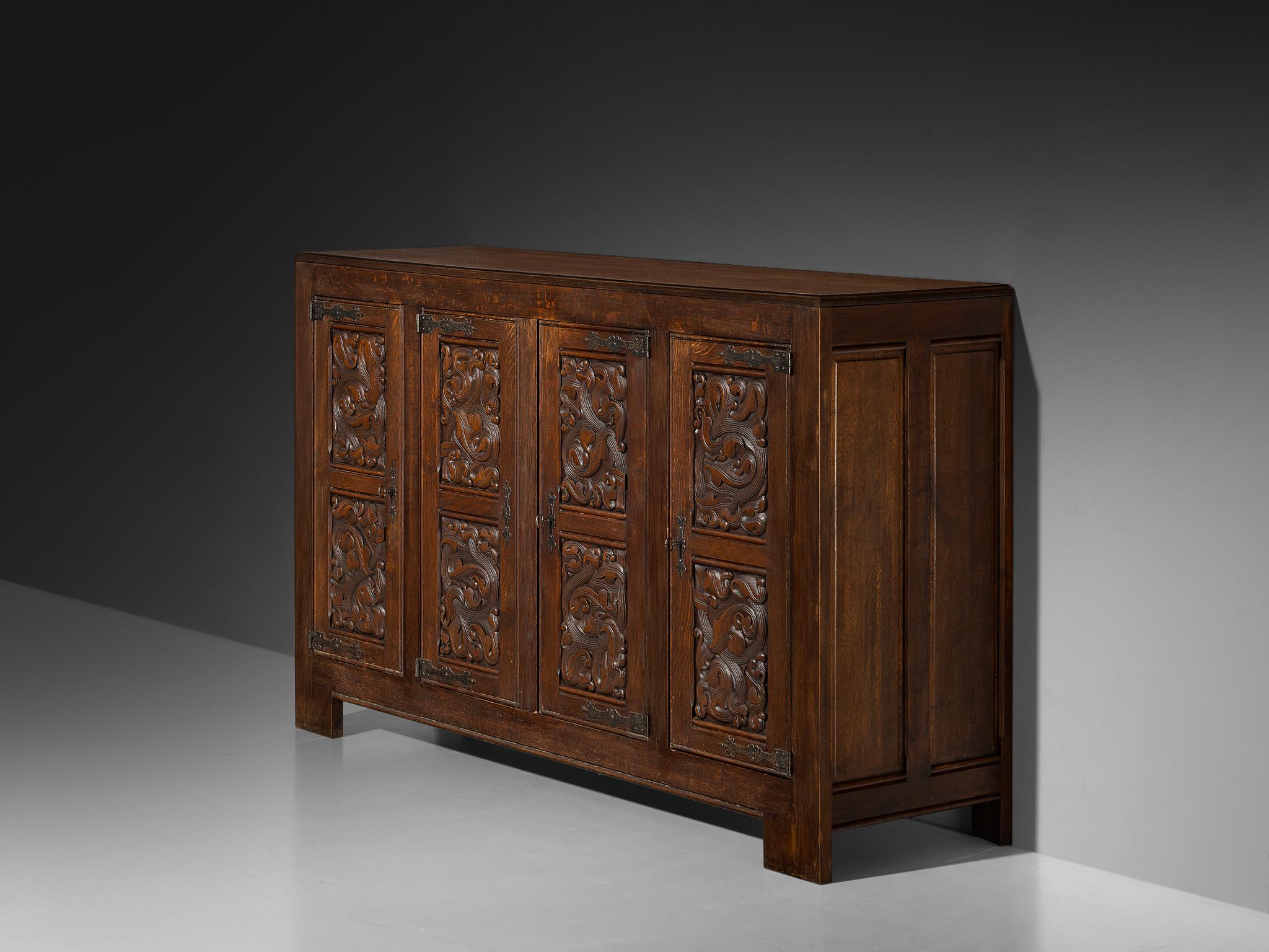 Mid-20th Century Joseph Savina Sideboard in Oak and Wrought Iron For Sale
