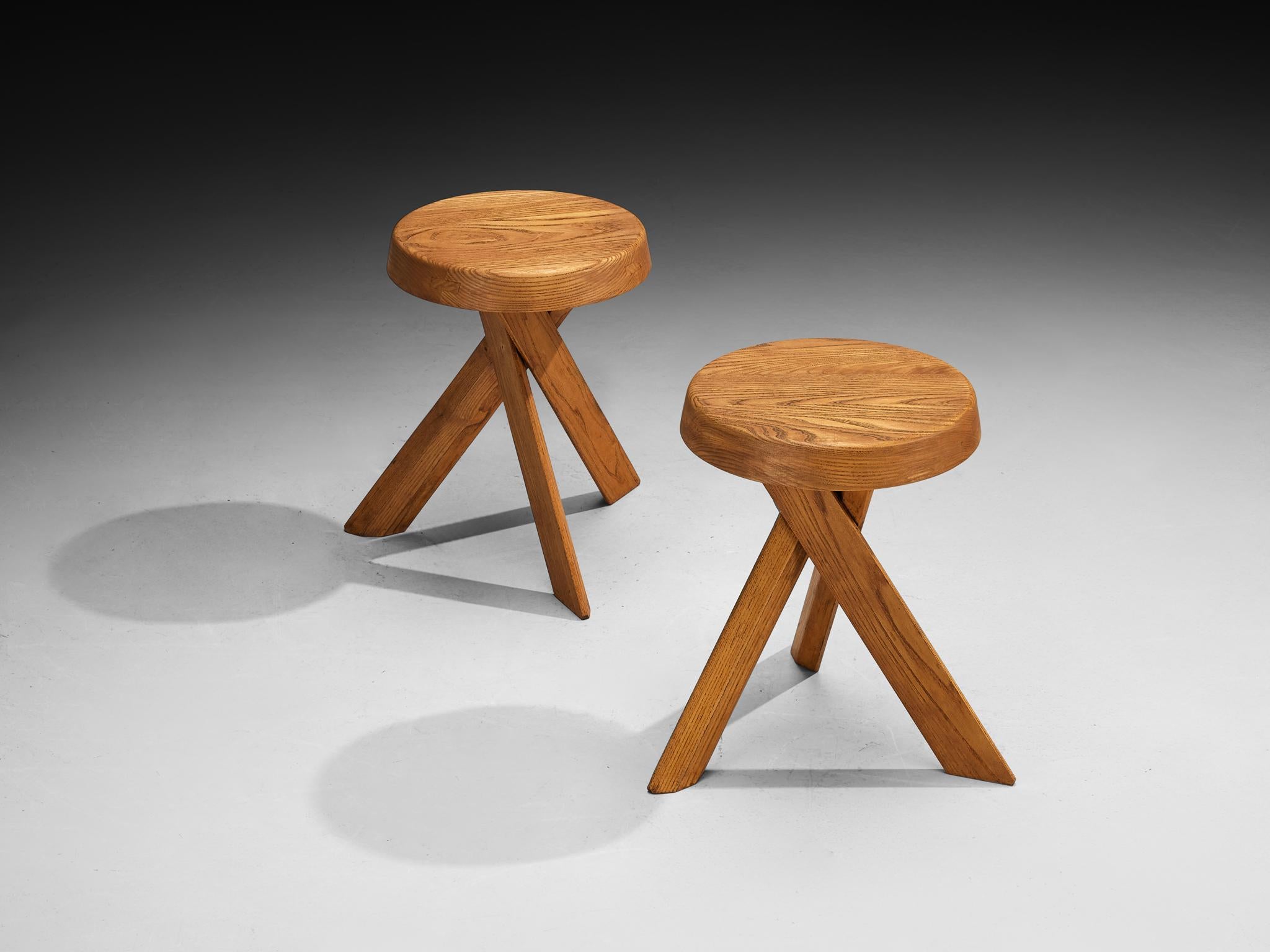 Post-Modern Pierre Chapo Seating Set with Rare 'T21A' Table and 'S13A' Stools For Sale