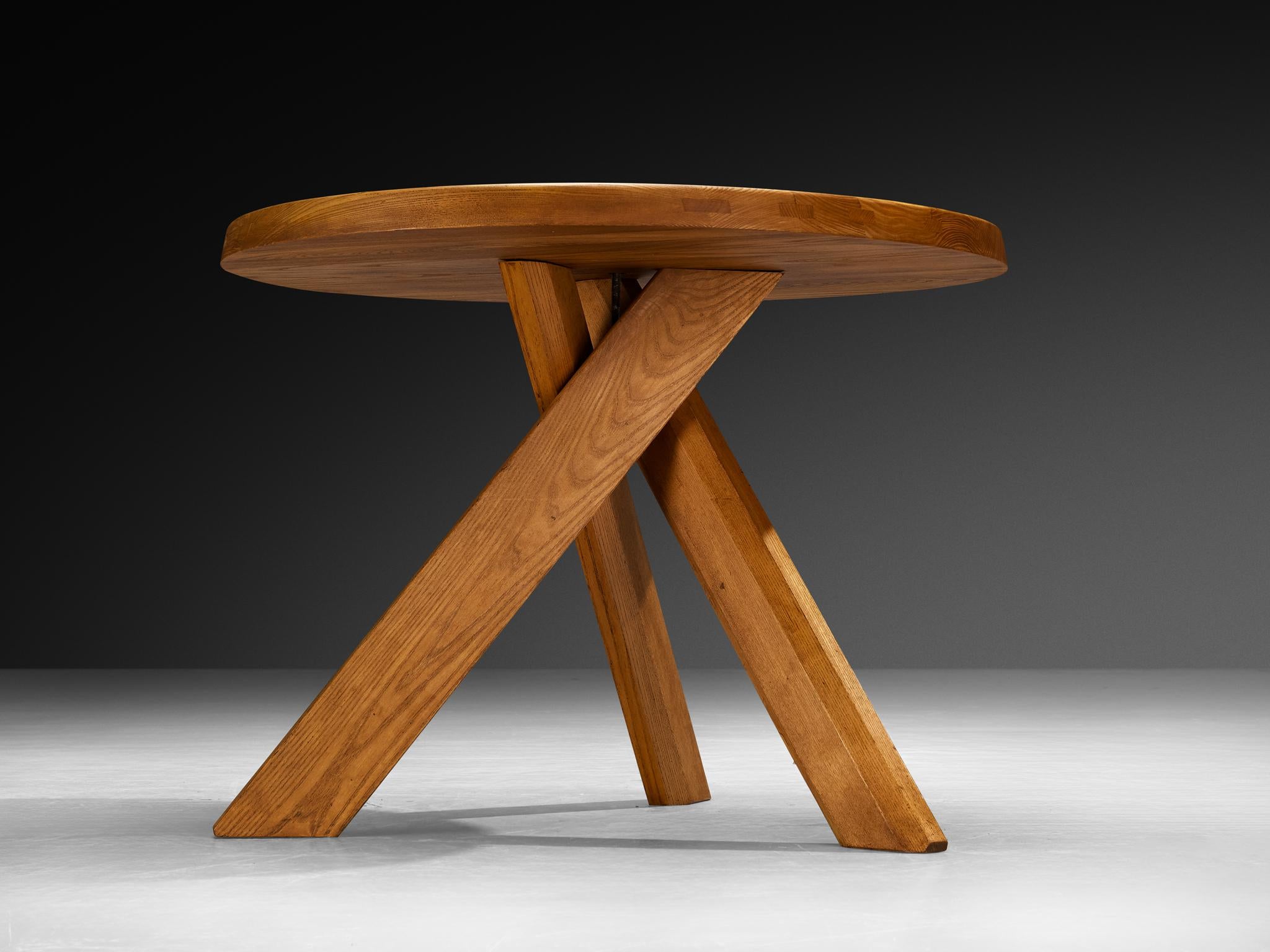 Pierre Chapo Seating Set with Rare 'T21A' Table and 'S13A' Stools In Good Condition For Sale In Waalwijk, NL