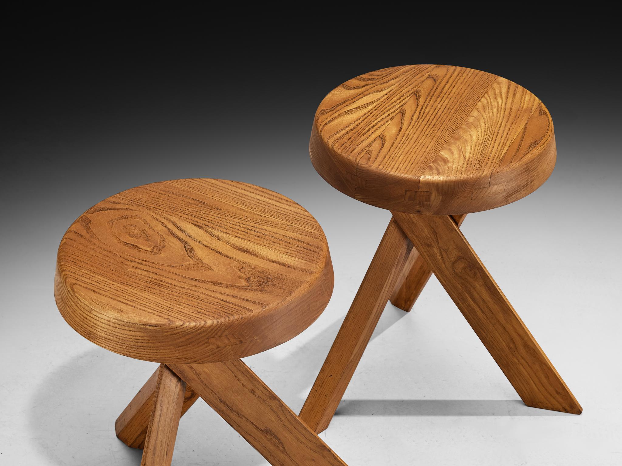 Pierre Chapo Seating Set with Rare 'T21A' Table and 'S13A' Stools For Sale 4