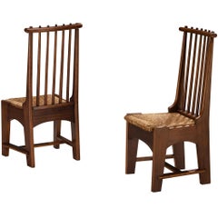 Bas Van Pelt for My Home Pair of Dining Chairs in Mahogany and Rush