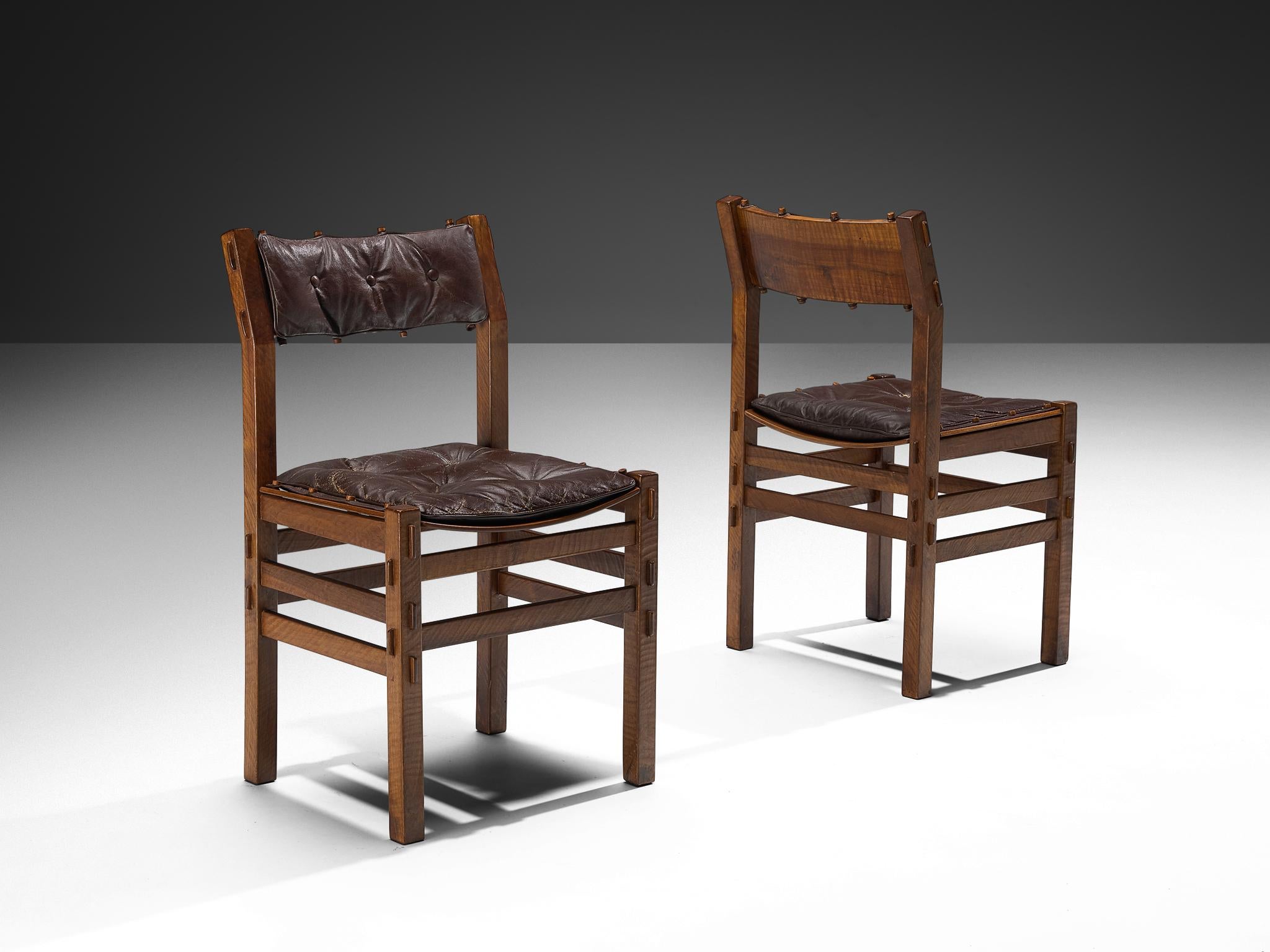 Italian Giuseppe Rivadossi for Officina Rivadossi Set of Four Dining Chairs in Walnut For Sale