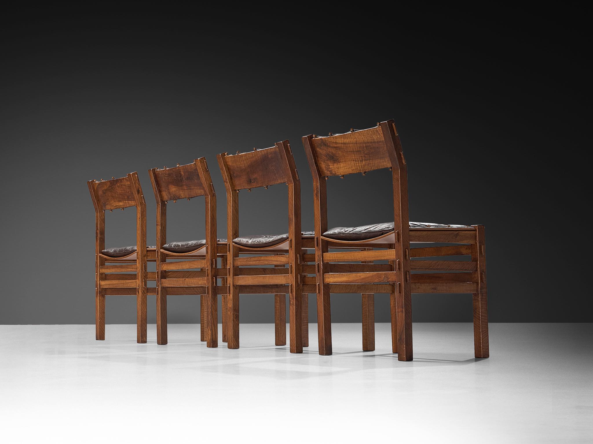 Giuseppe Rivadossi for Officina Rivadossi Set of Four Dining Chairs in Walnut In Good Condition For Sale In Waalwijk, NL