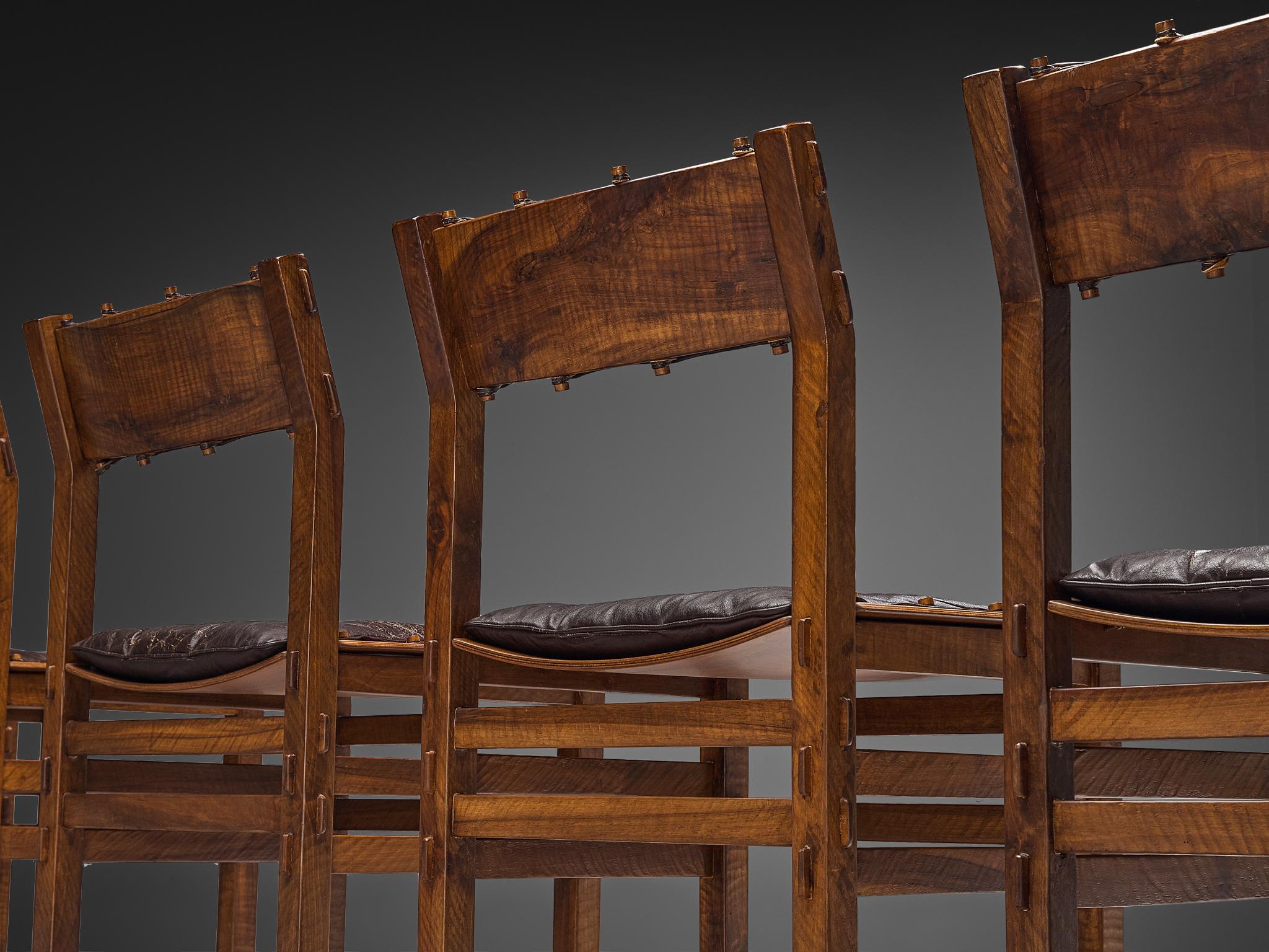 Giuseppe Rivadossi for Officina Rivadossi Set of Four Dining Chairs in Walnut For Sale 1
