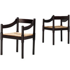 Vico Magistretti Pair of 'Carimate' Dining Chairs with Rush Seats