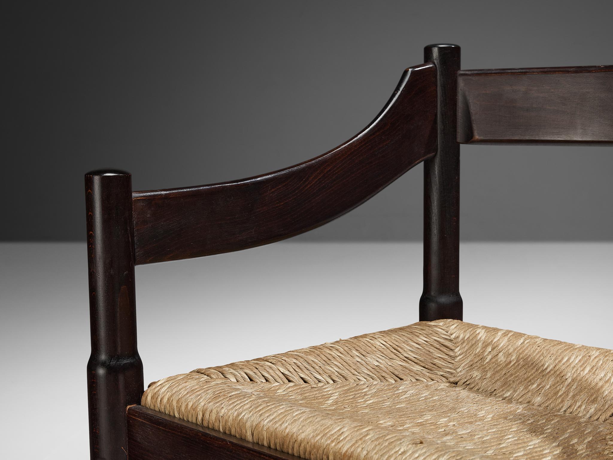 Vico Magistretti Pair of 'Carimate' Dining Chairs with Rush Seats For Sale 2