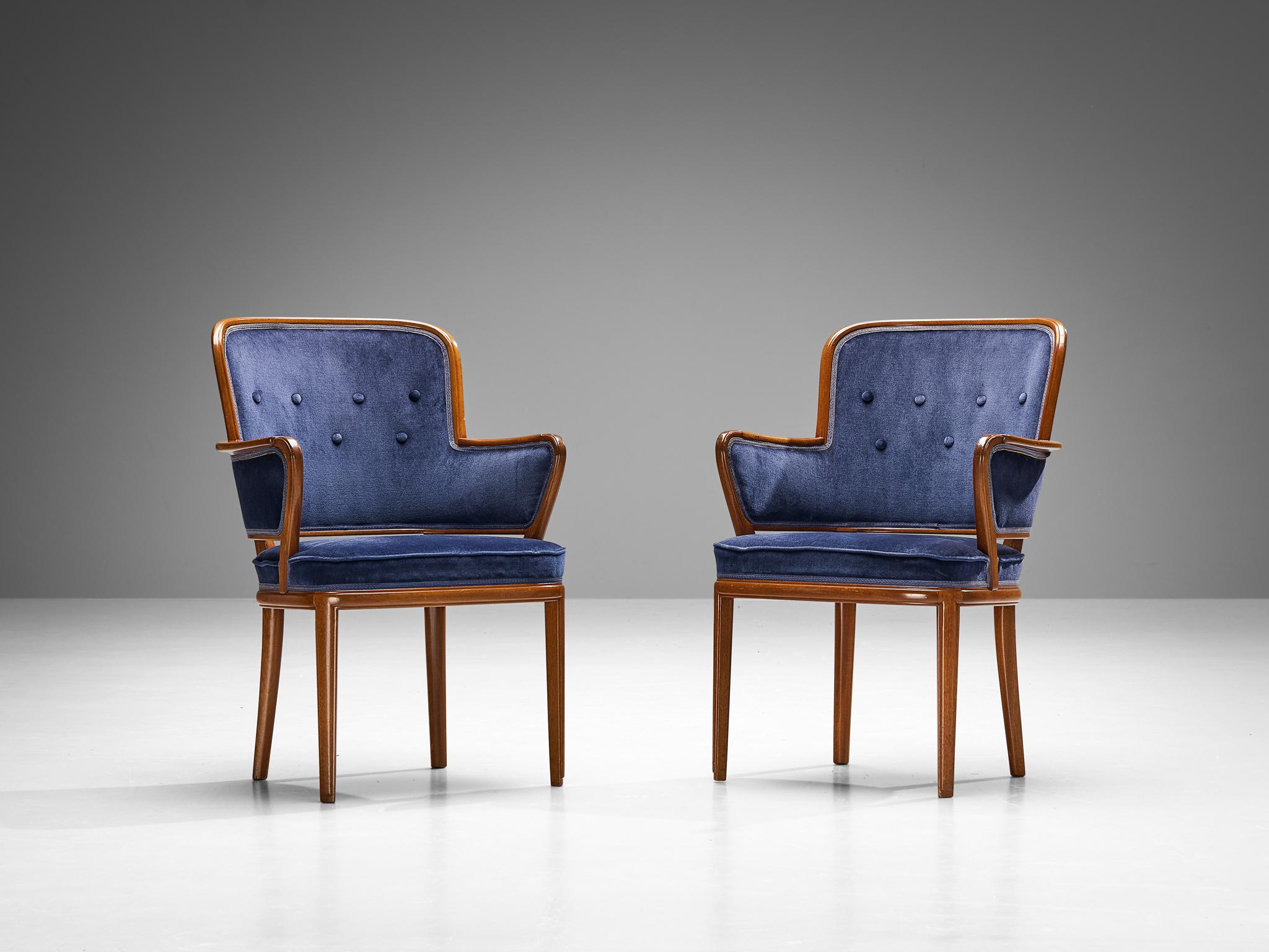 Carl Malmsten: Acht-Sessel-Set aus Mahagoni mit blauer Polsterung im Angebot 6
