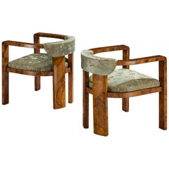 Gaetano Borsani for Atelier di Varedo Armchairs with Green Colored Silk