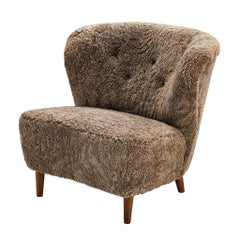 Gösta Jonsson Lounge Chair in Dark Grey Sheepskin