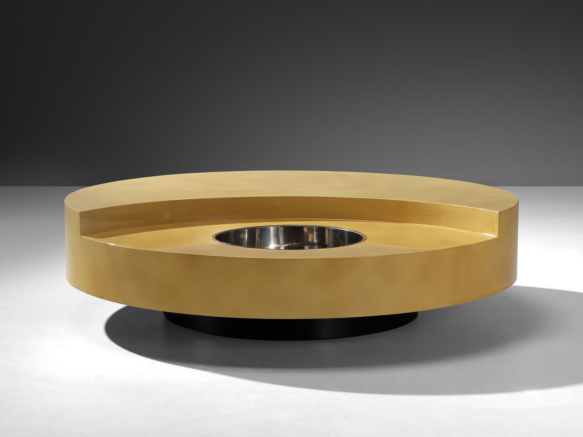 Italian Willy Rizzo 'TRG' Circular Yellow Coffee Table For Sale