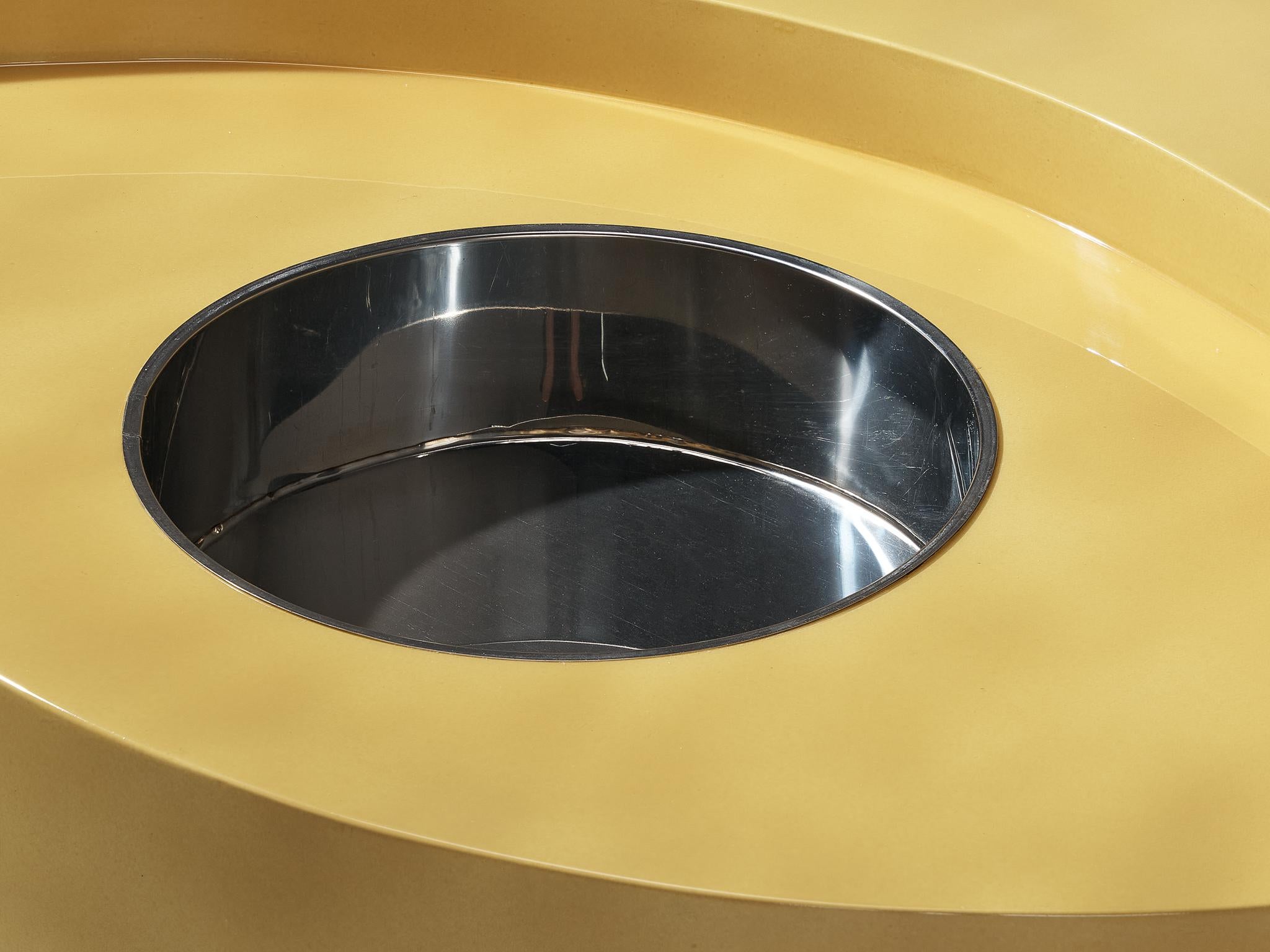 Stainless Steel Willy Rizzo 'TRG' Circular Yellow Coffee Table For Sale