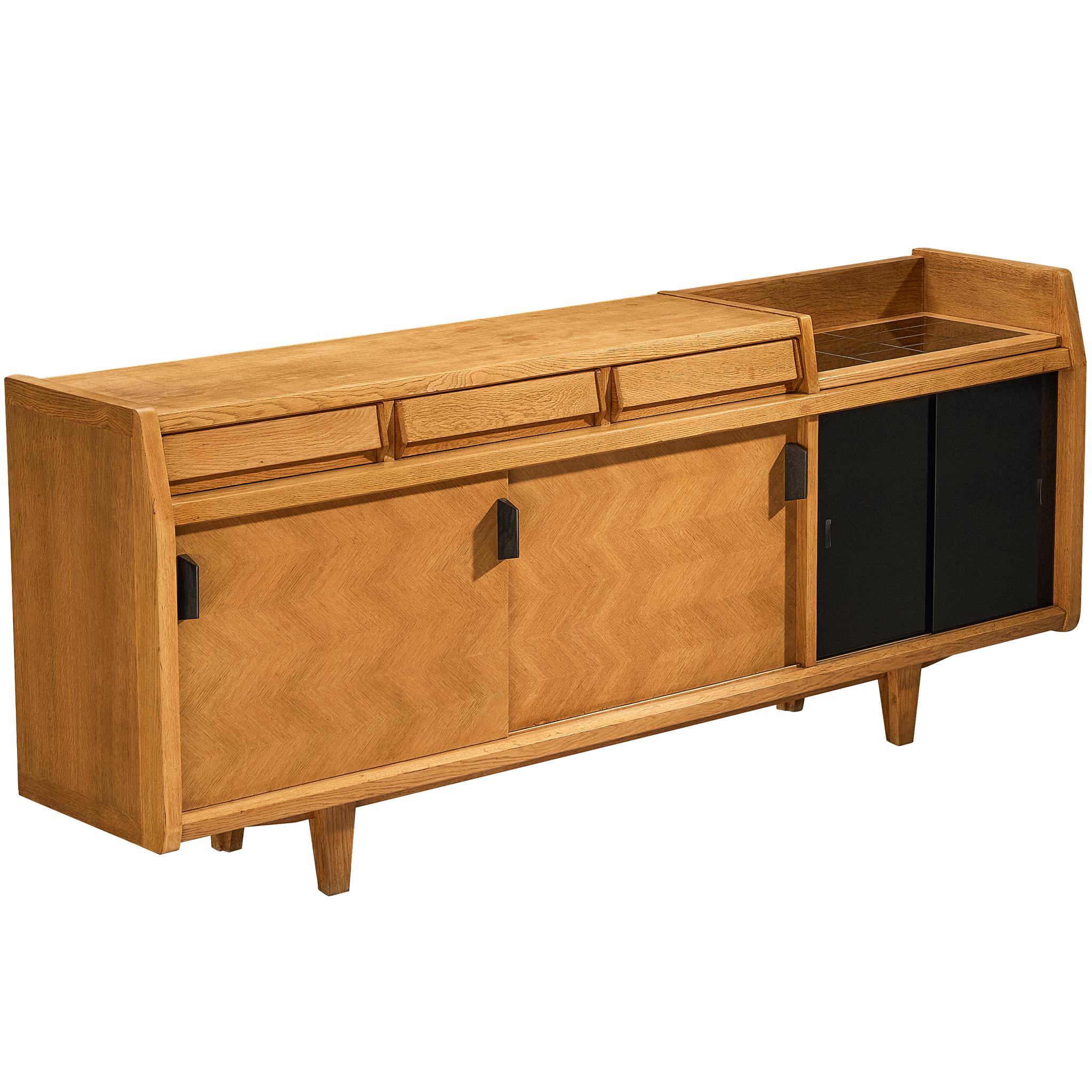 Guillerme & Chambron Sideboard with Sliding-Doors in Solid Oak For Sale