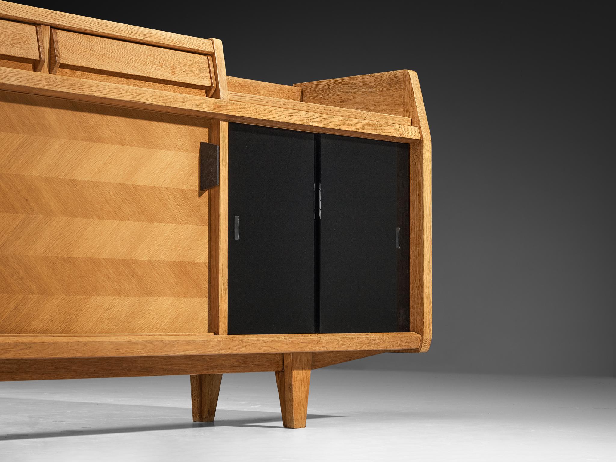 Mid-Century Modern Guillerme & Chambron Sideboard with Sliding-Doors in Solid Oak For Sale