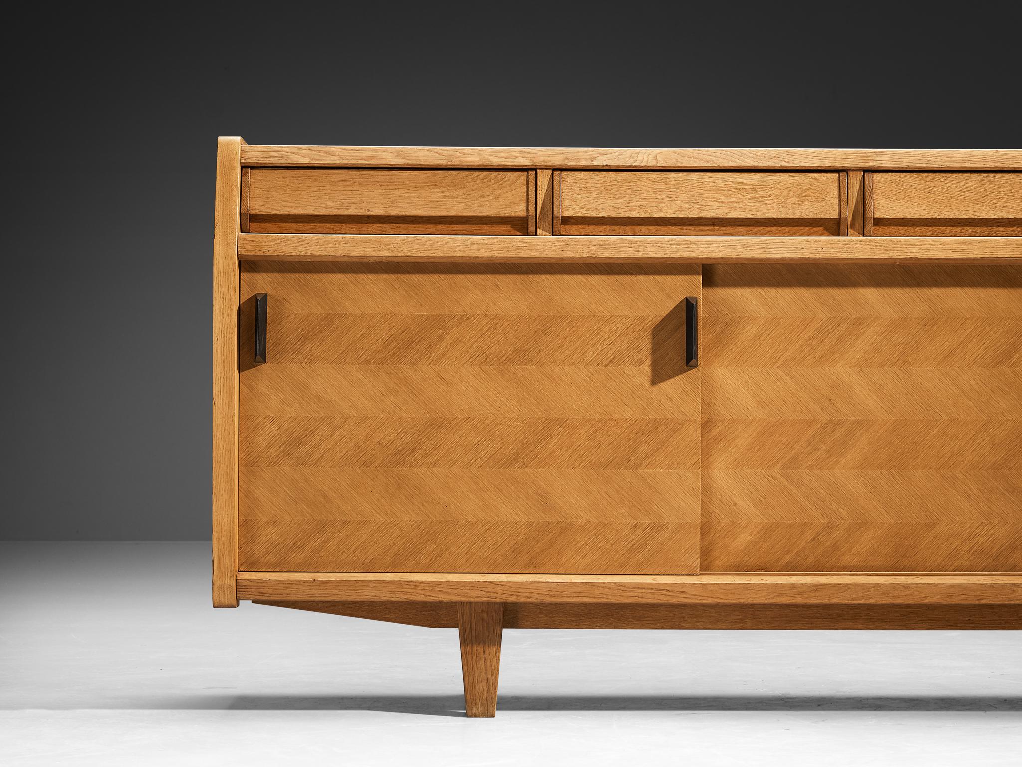 French Guillerme & Chambron Sideboard with Sliding-Doors in Solid Oak For Sale