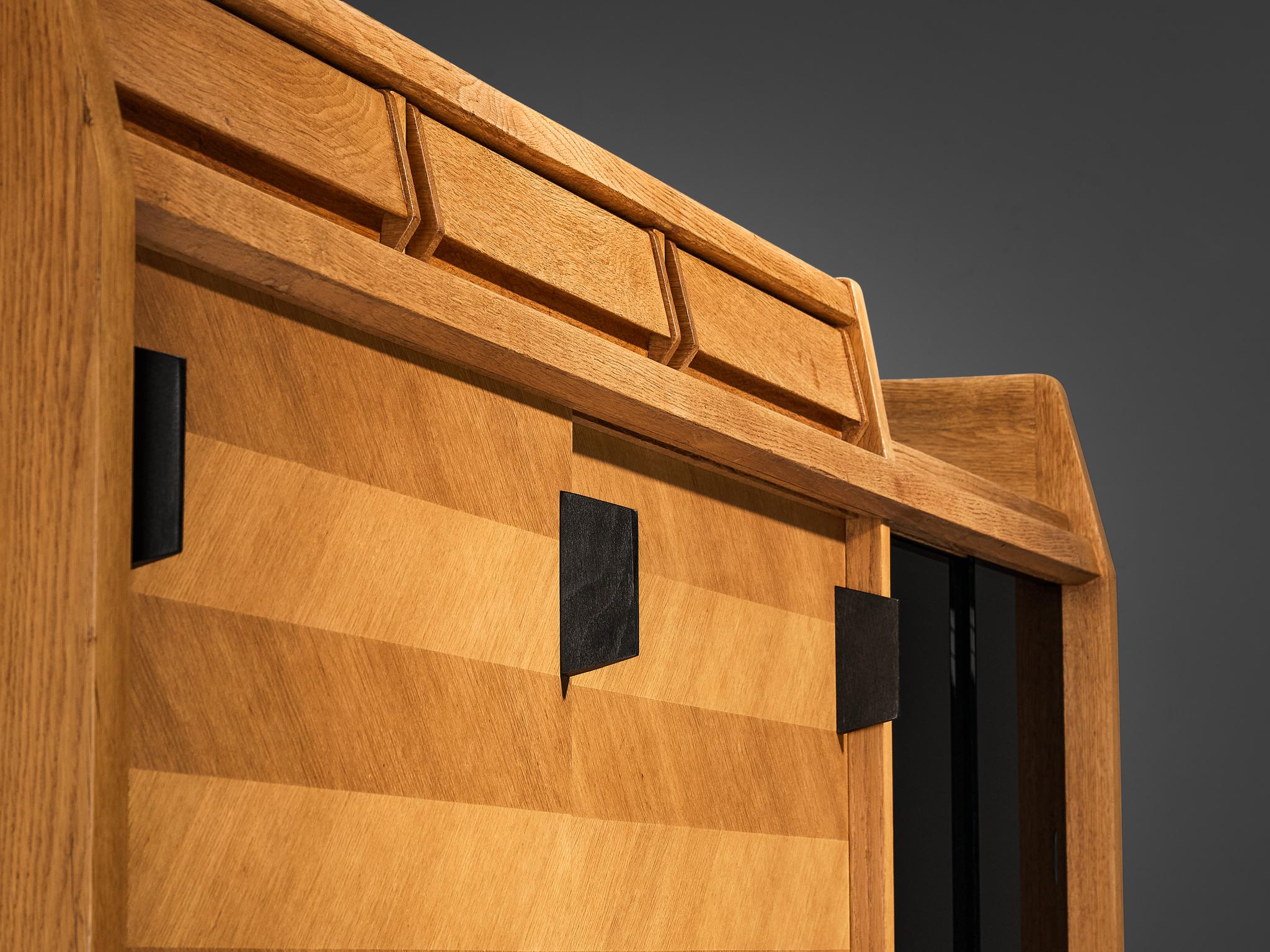 Mid-20th Century Guillerme & Chambron Sideboard with Sliding-Doors in Solid Oak For Sale
