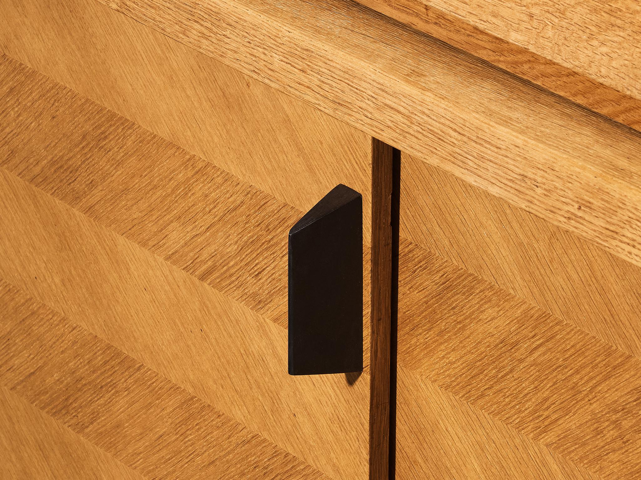 Ceramic Guillerme & Chambron Sideboard with Sliding-Doors in Solid Oak For Sale