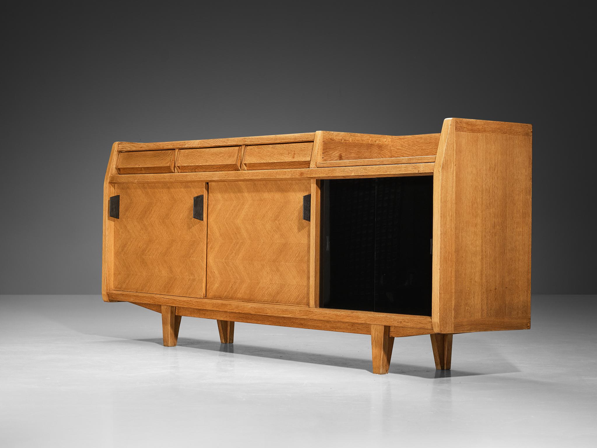 Guillerme & Chambron Sideboard with Sliding-Doors in Solid Oak For Sale 1