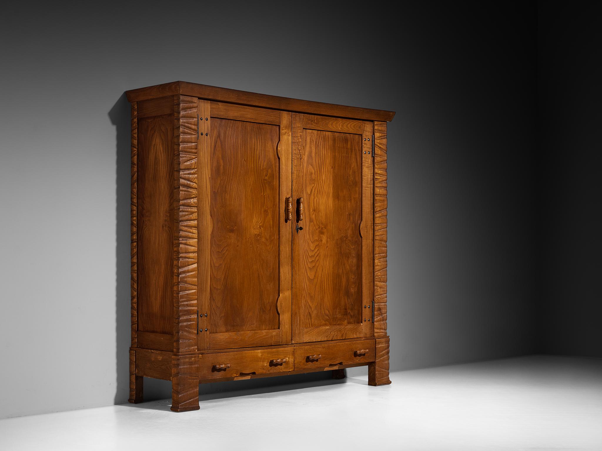 Ernesto Valabrega for Vittorio Valabrega Studio, large cabinet, chestnut, mirrored glass, iron, metal, Italy, ca. 1935

This expansive highboard beautifully exemplifies Ernesto Valabrega's distinctive design ethos. The design is marked by dynamic