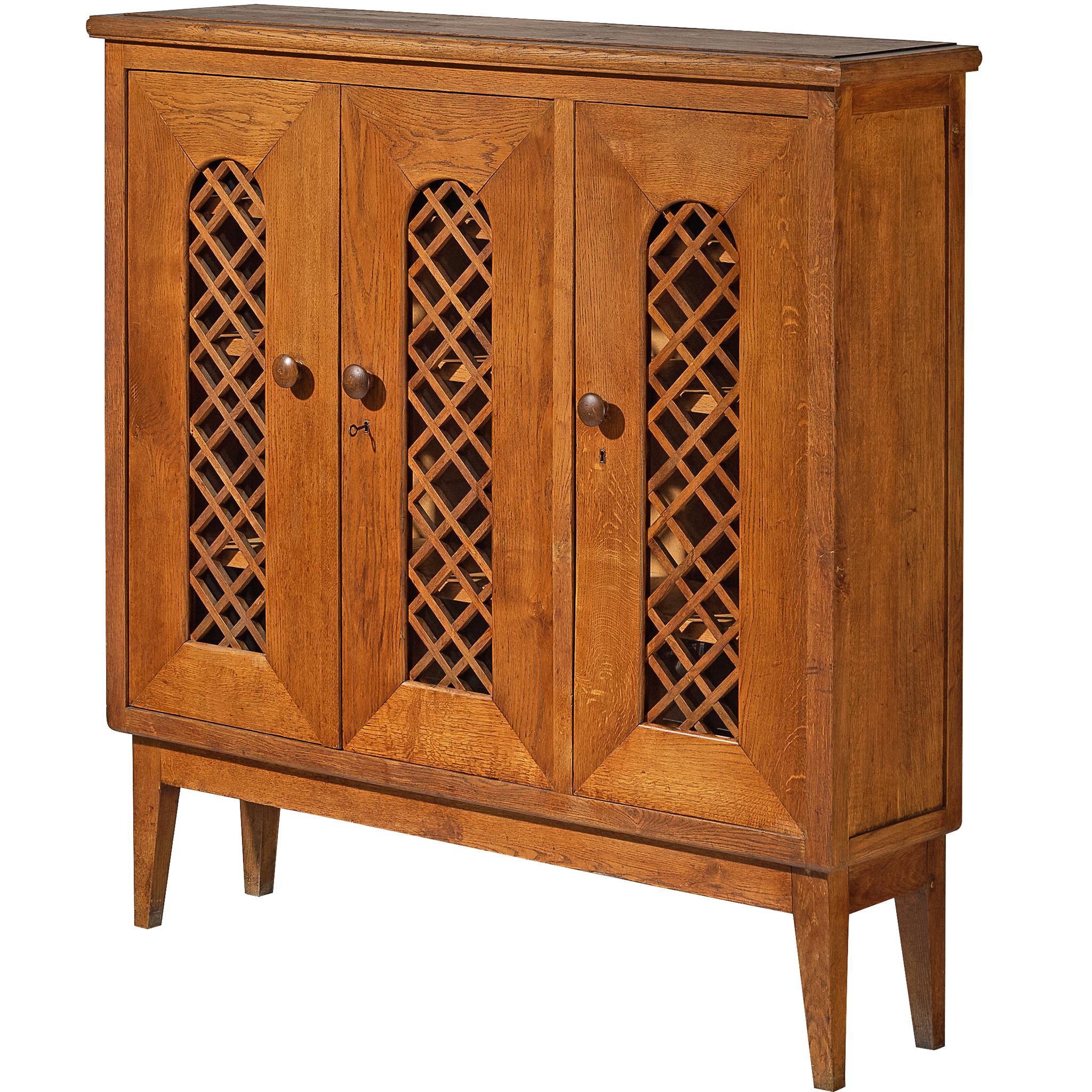 1940s Cabinet in Solid Oak with Latticework For Sale